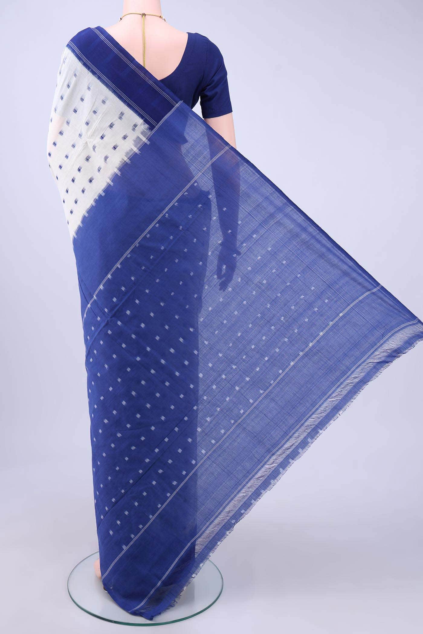 Off White Pochampally Cotton Saree - Image 2
