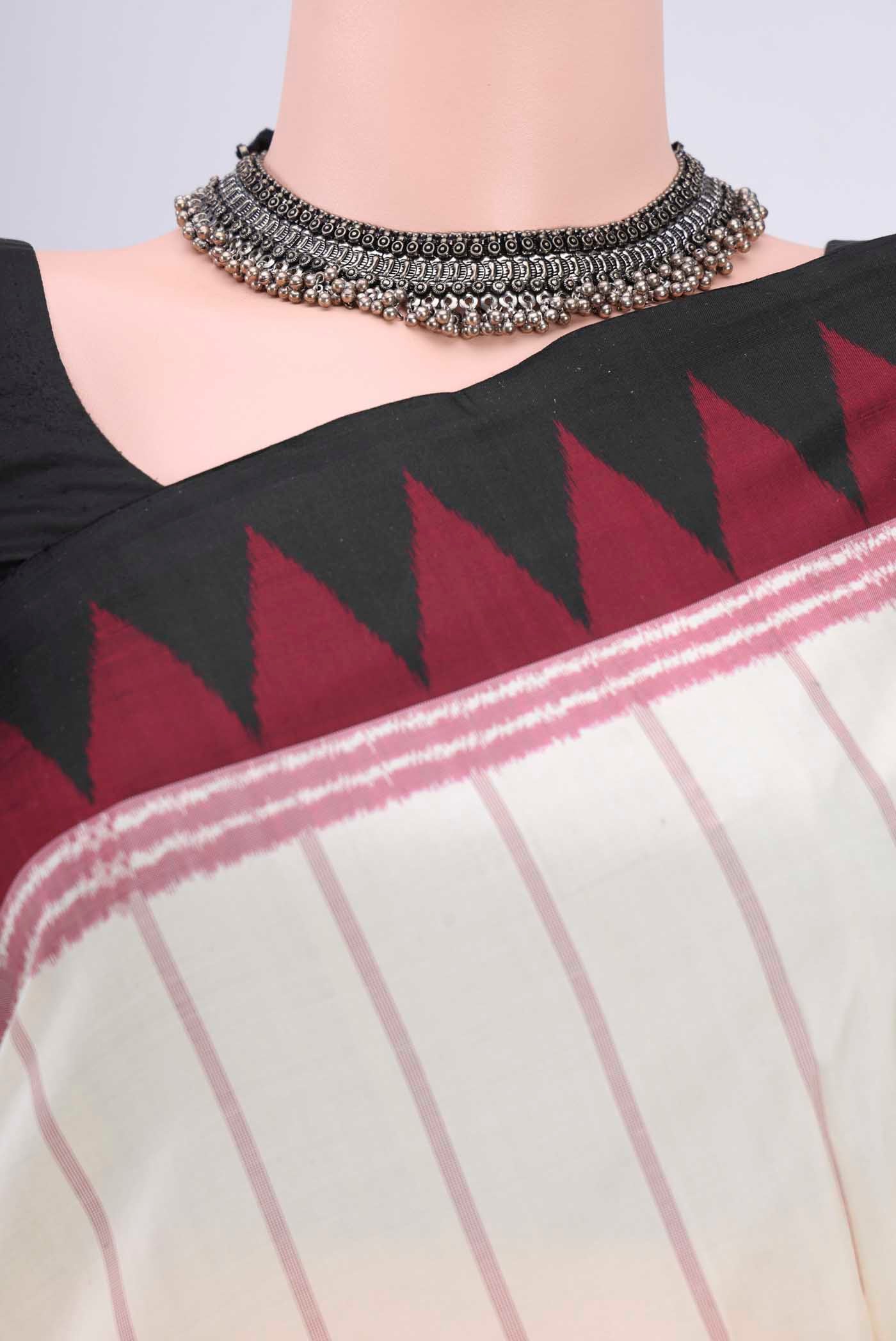 Off White Pochampally Saree - Image 2