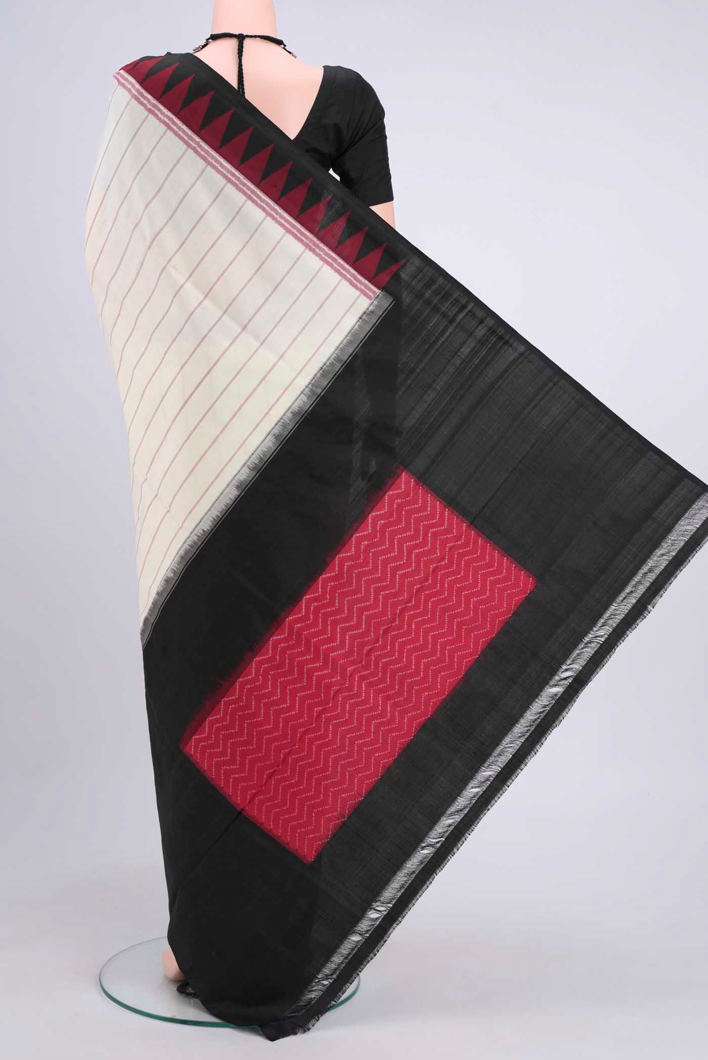 Off White Pochampally Saree - Image 3