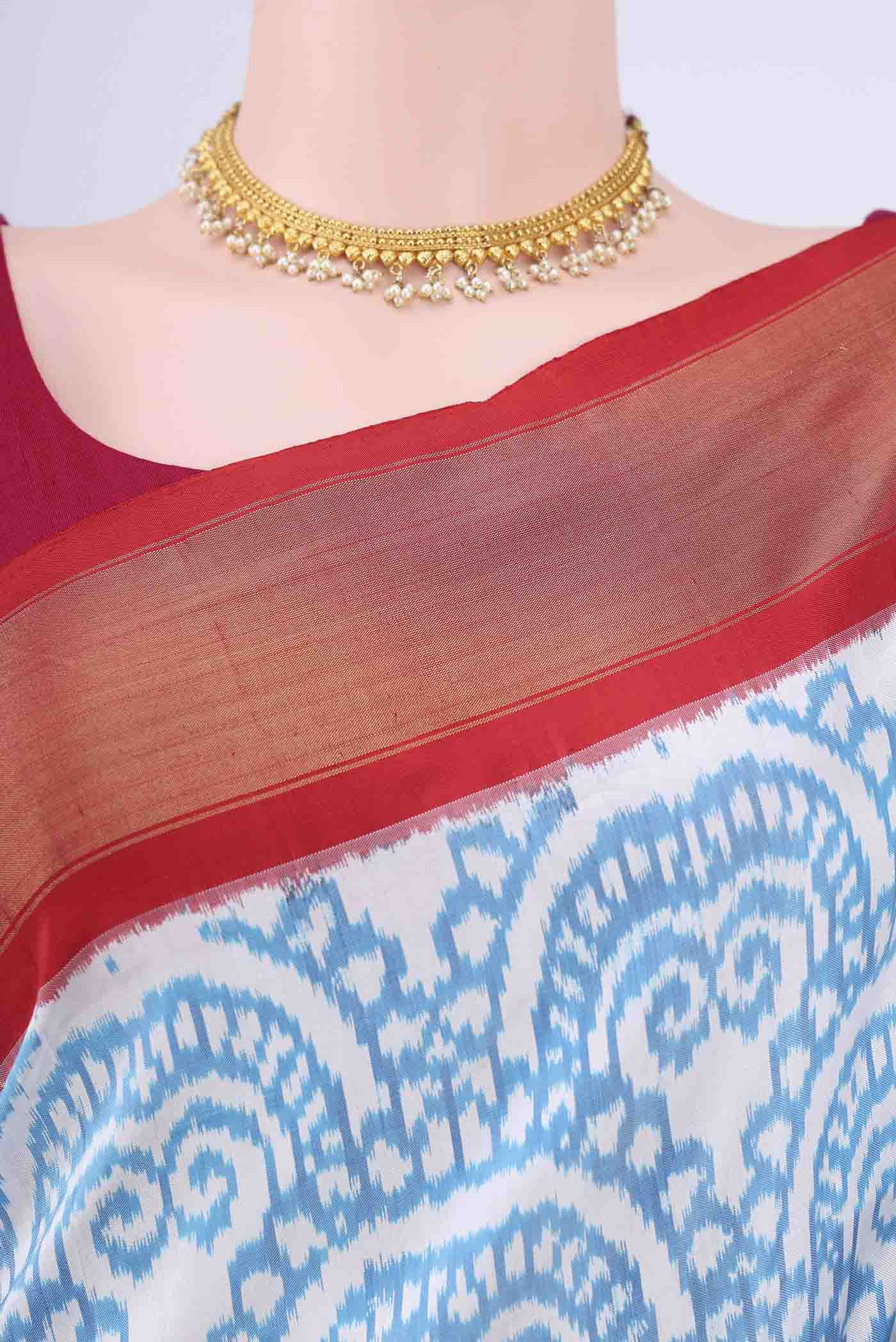 Off White Pochampally Silk Saree - Image 2