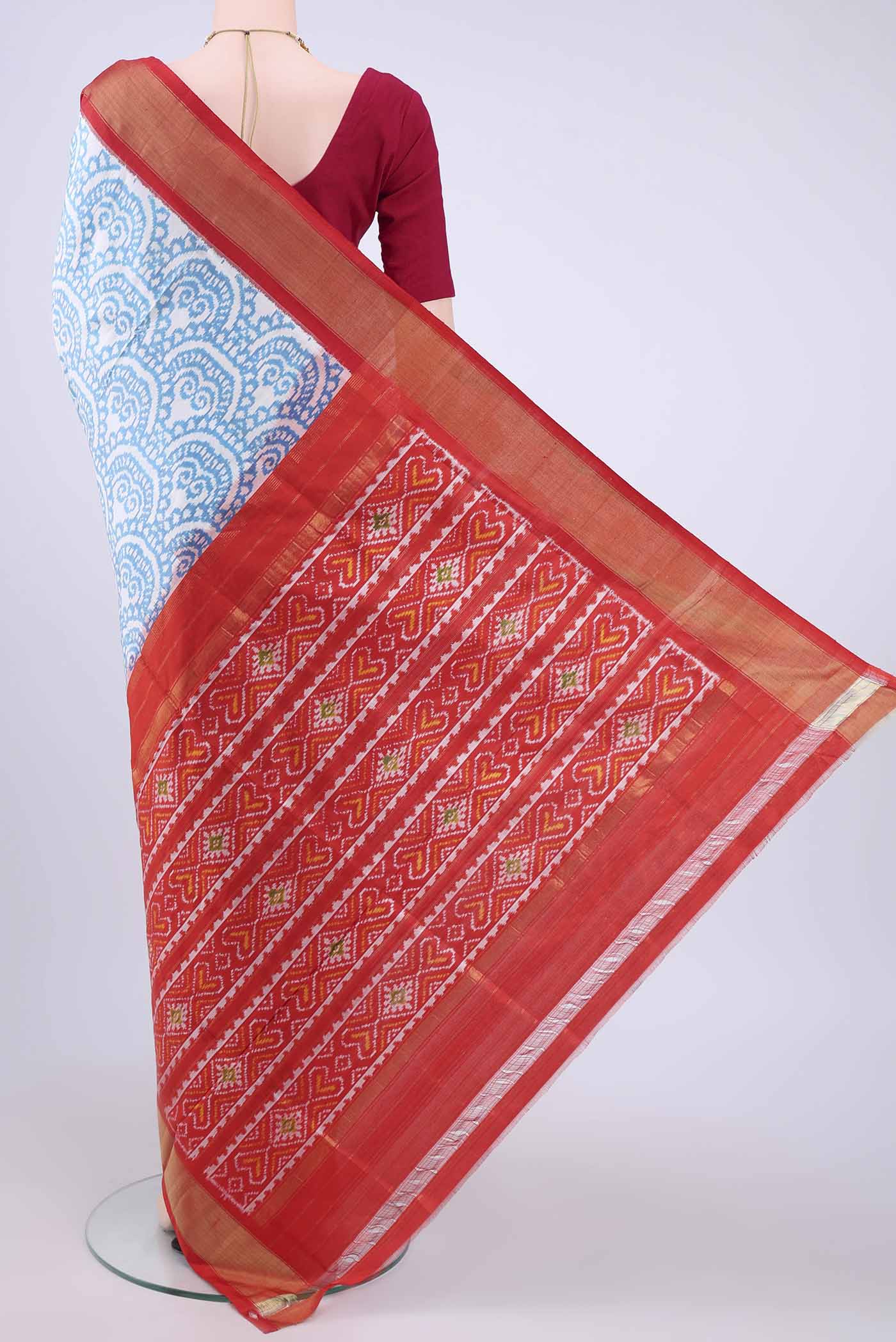 Off White Pochampally Silk Saree - Image 3