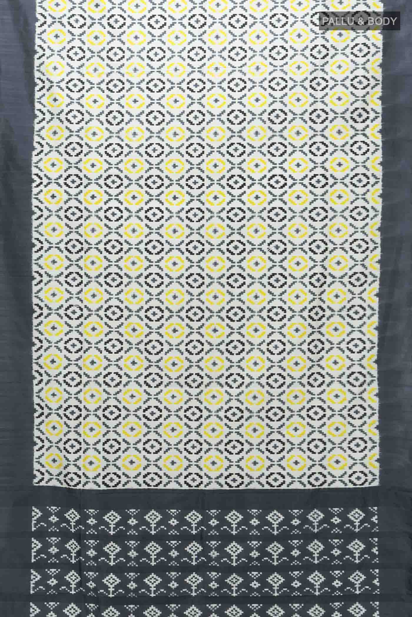 Off White Pochampally Silk Saree - Image 5