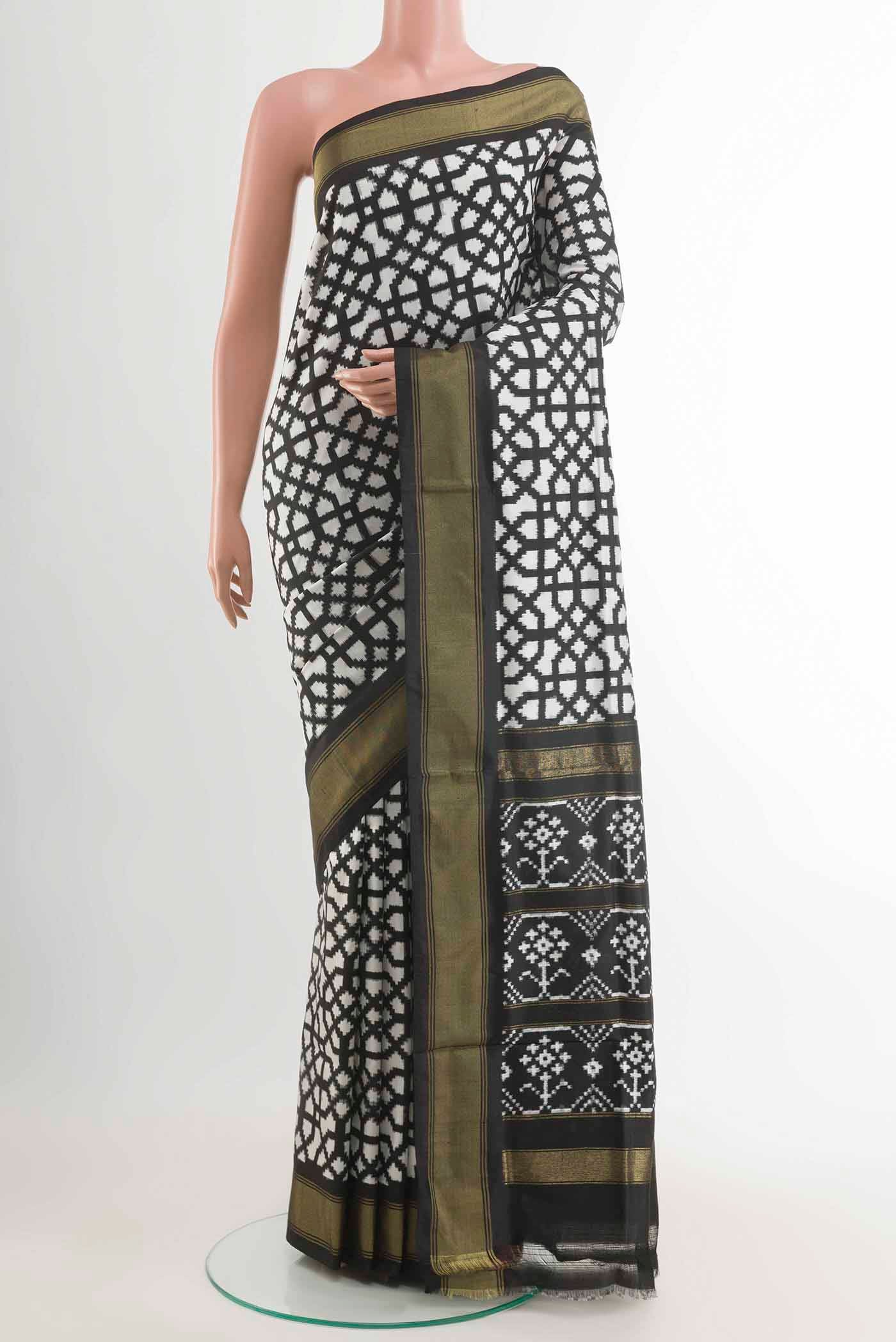 Off White Pochampally Silk Saree