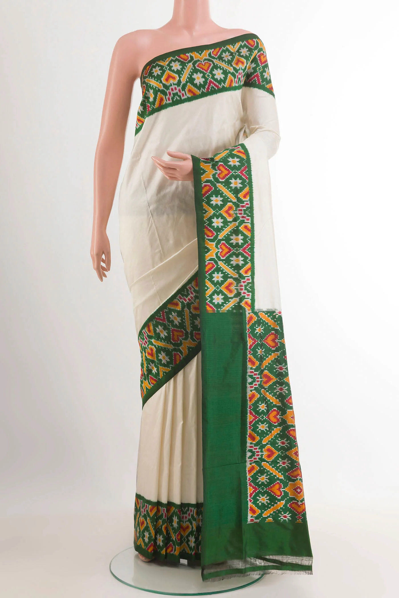 Off White Pochampally Silk Saree