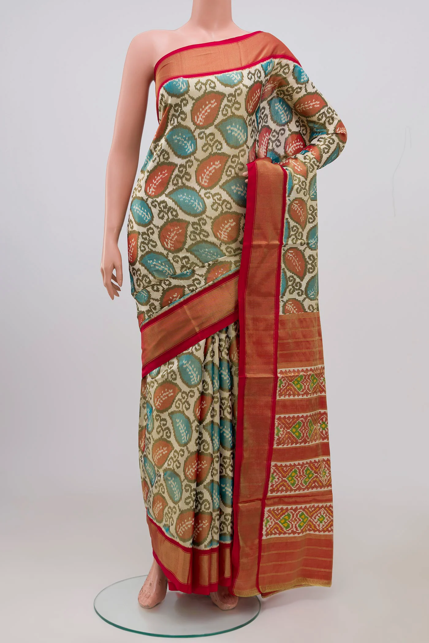 Cream Pochampally Silk Saree