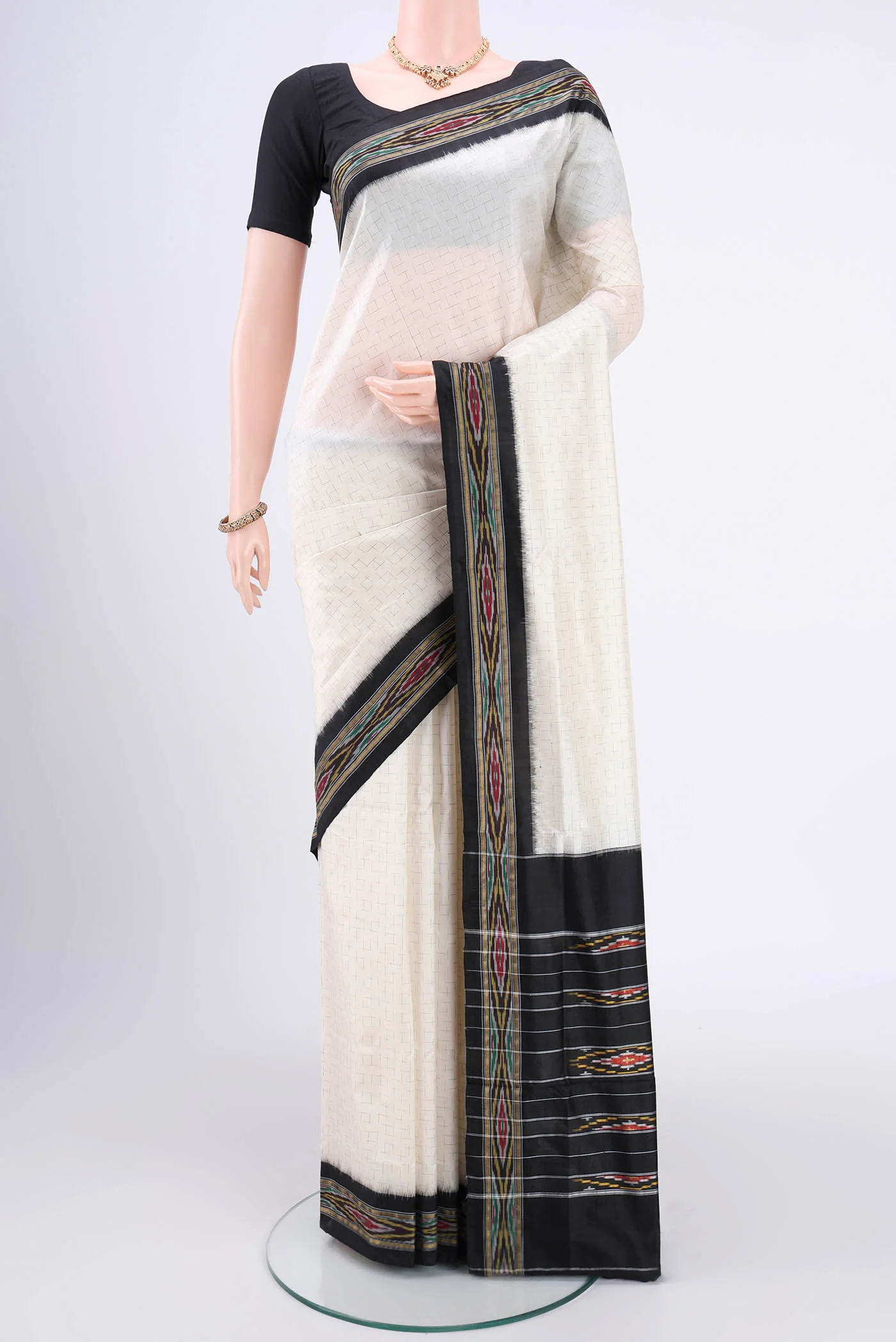 Off White Pochampally Silk Saree