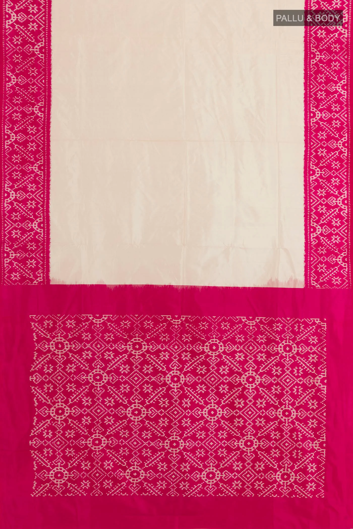 Cream Pochampally Silk Saree - Image 3