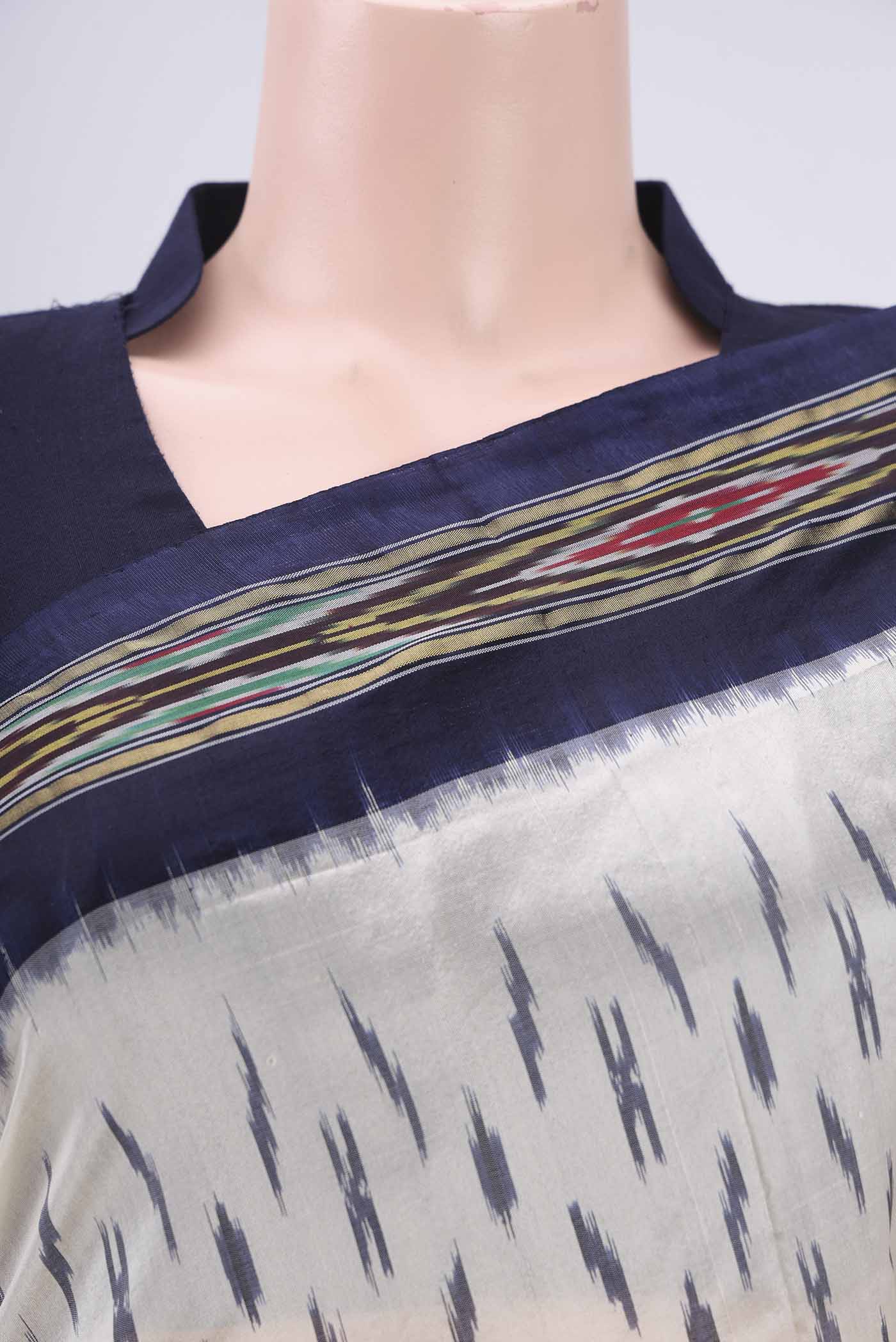 Off White Pochampally Silk Saree - Image 2