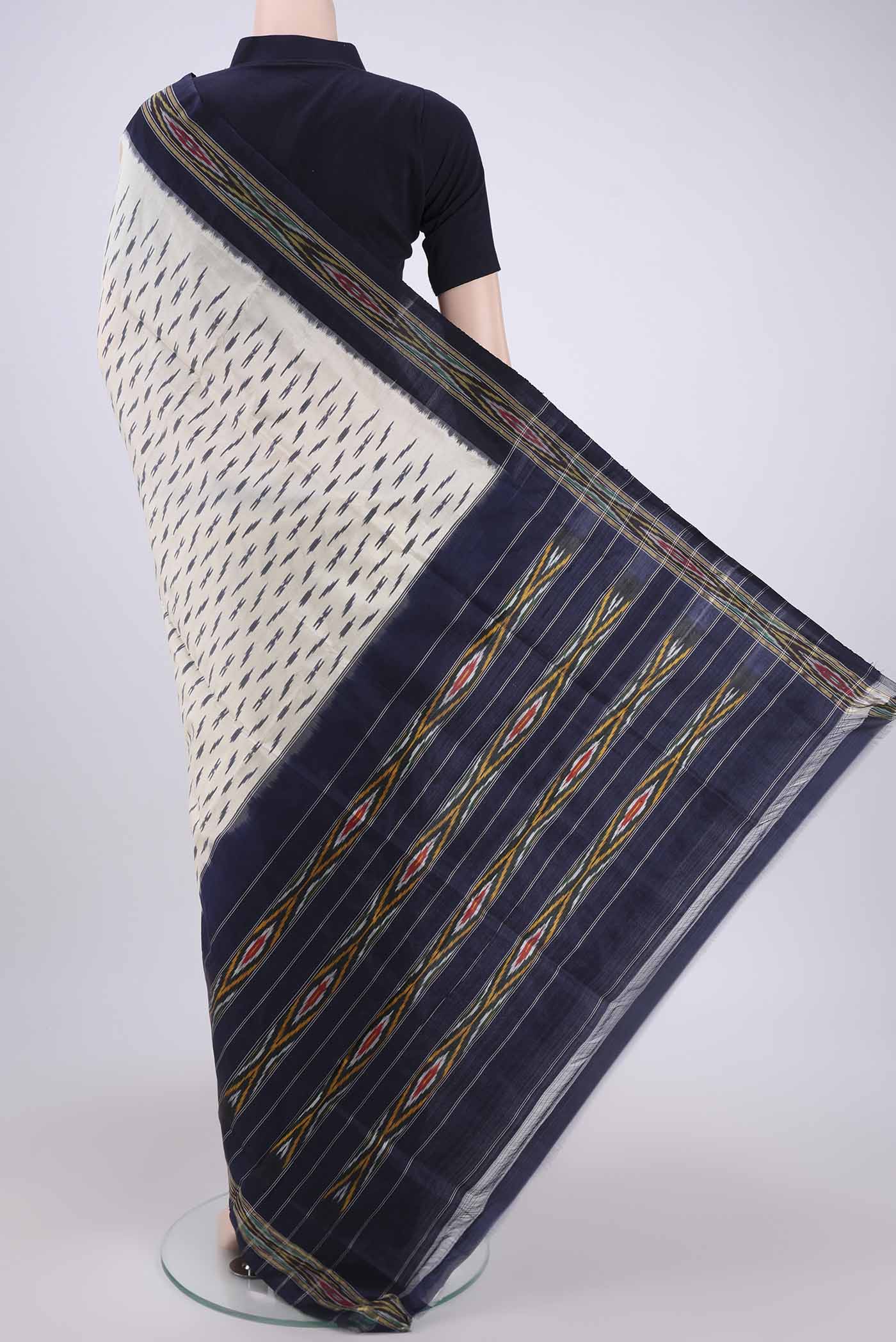 Off White Pochampally Silk Saree - Image 3