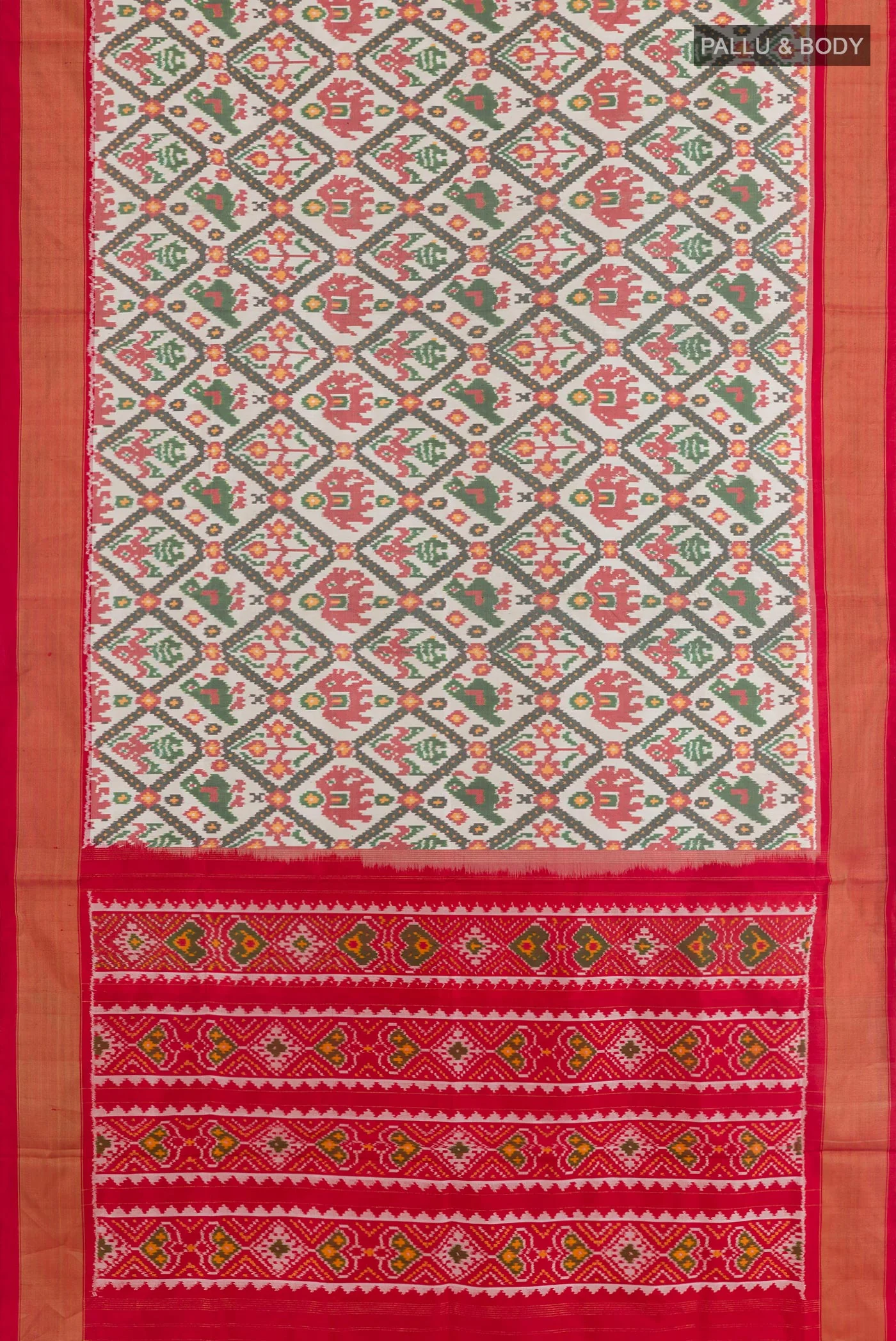 Off White Pochampally Silk Saree - Image 3