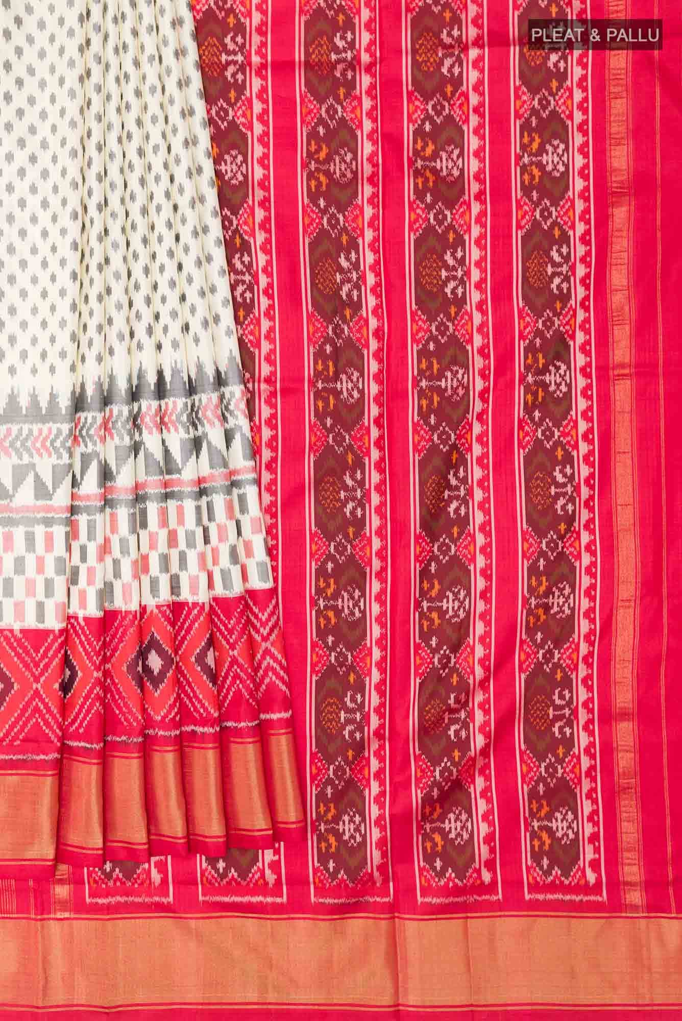 Off White Pochampally Silk Saree - Image 2