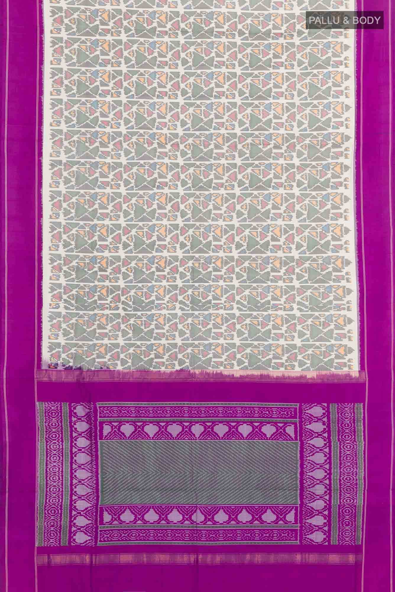 Off White Pochampally Silk Saree - Image 4