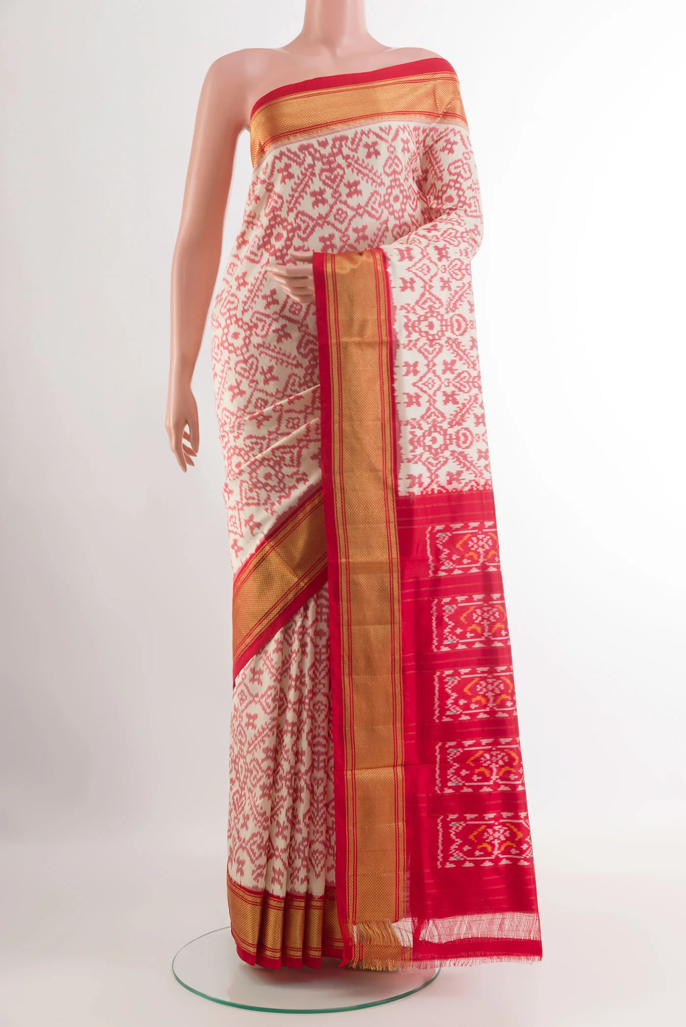 Off White Pochampally Silk Saree