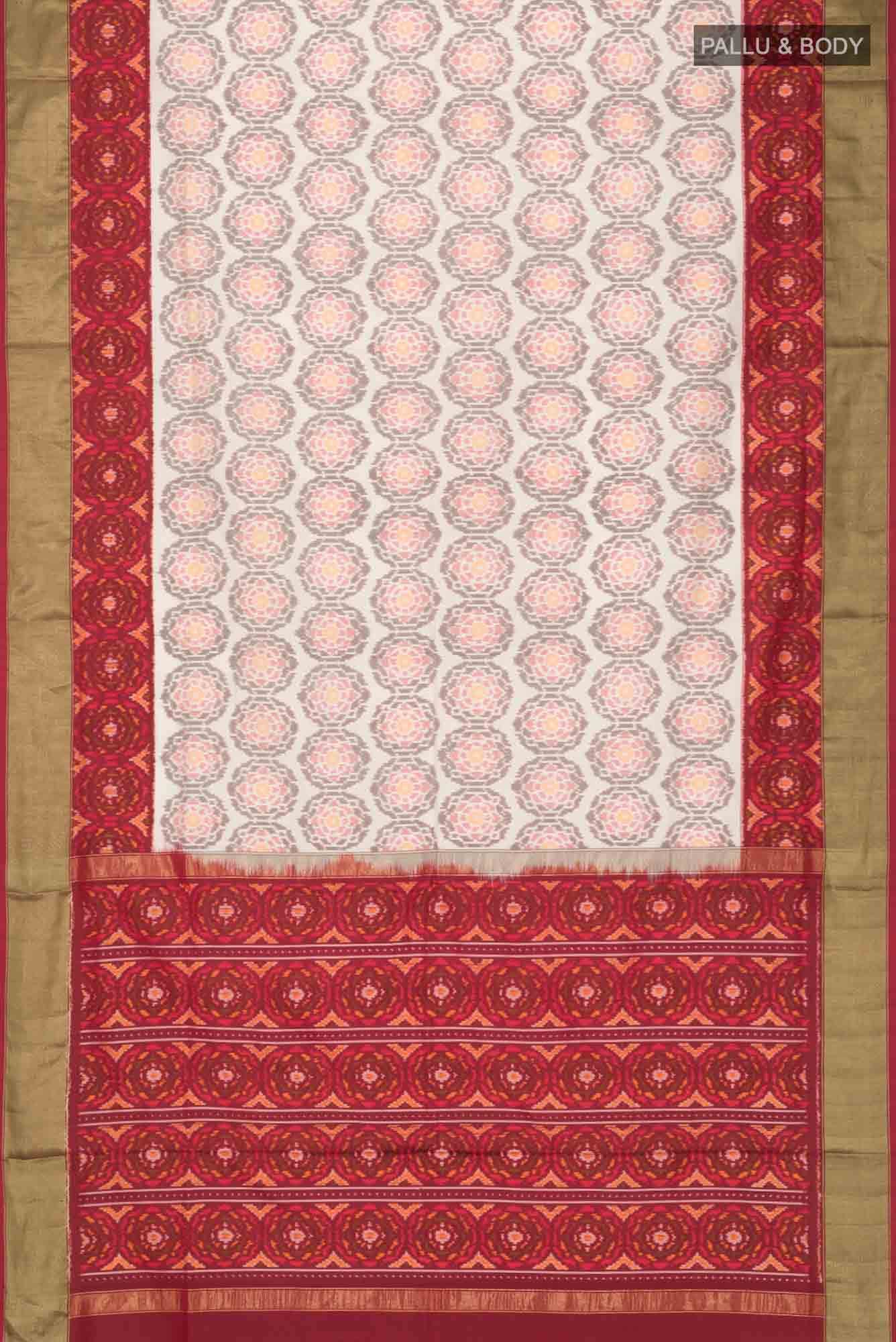 Off White Pochampally Silk Saree - Image 4