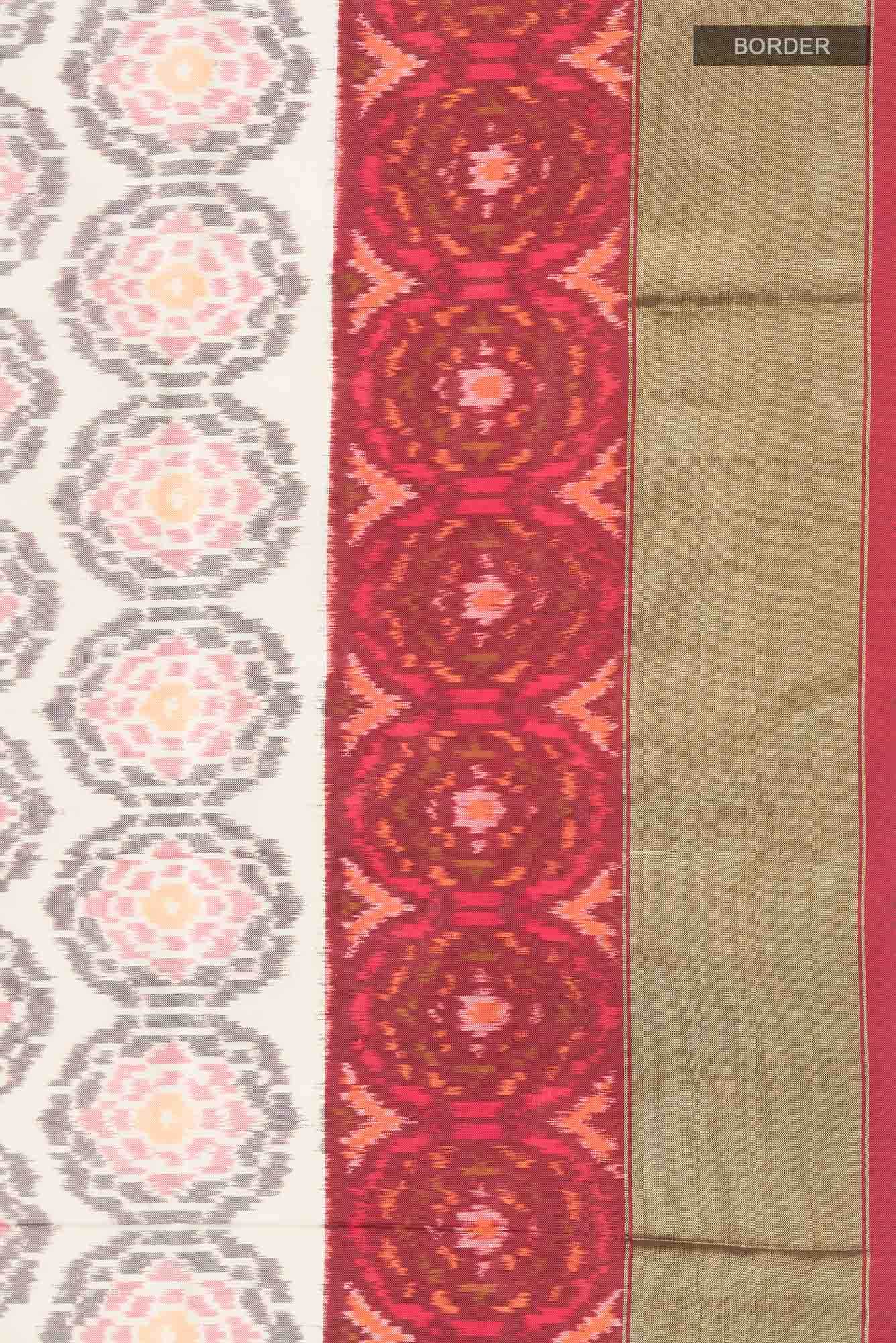Off White Pochampally Silk Saree - Image 5