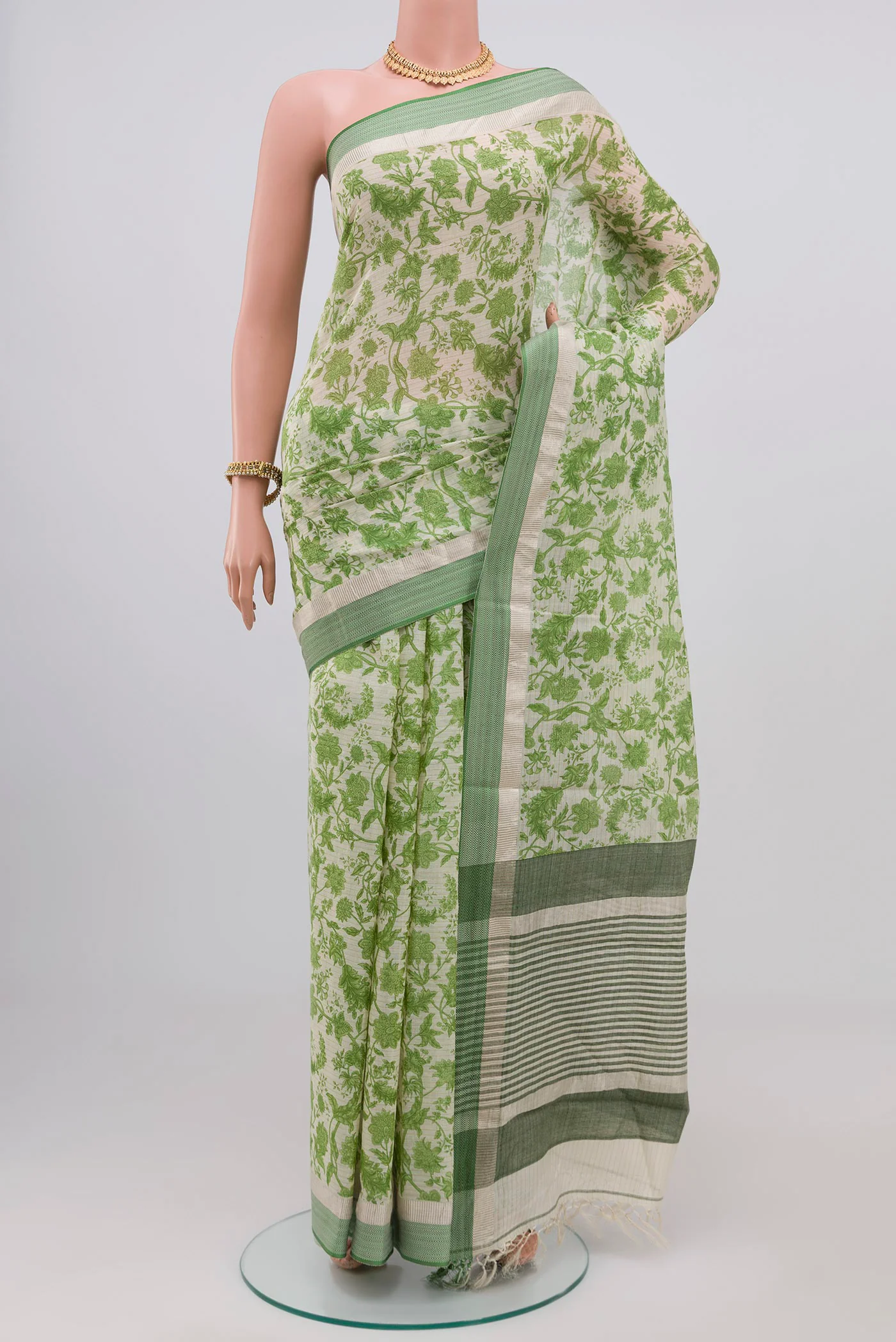 Cream Tussar Silk Saree