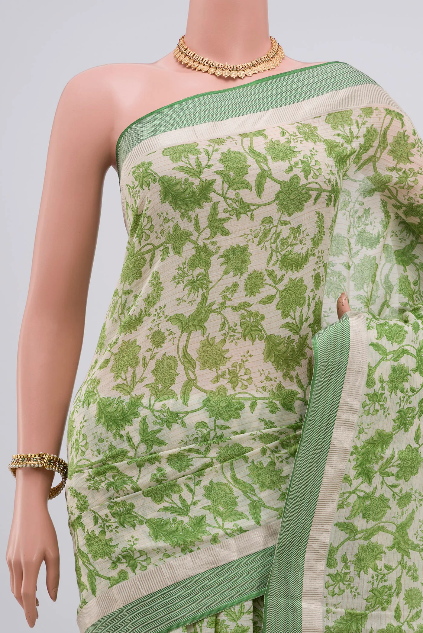 Cream Tussar Silk Saree - Image 2