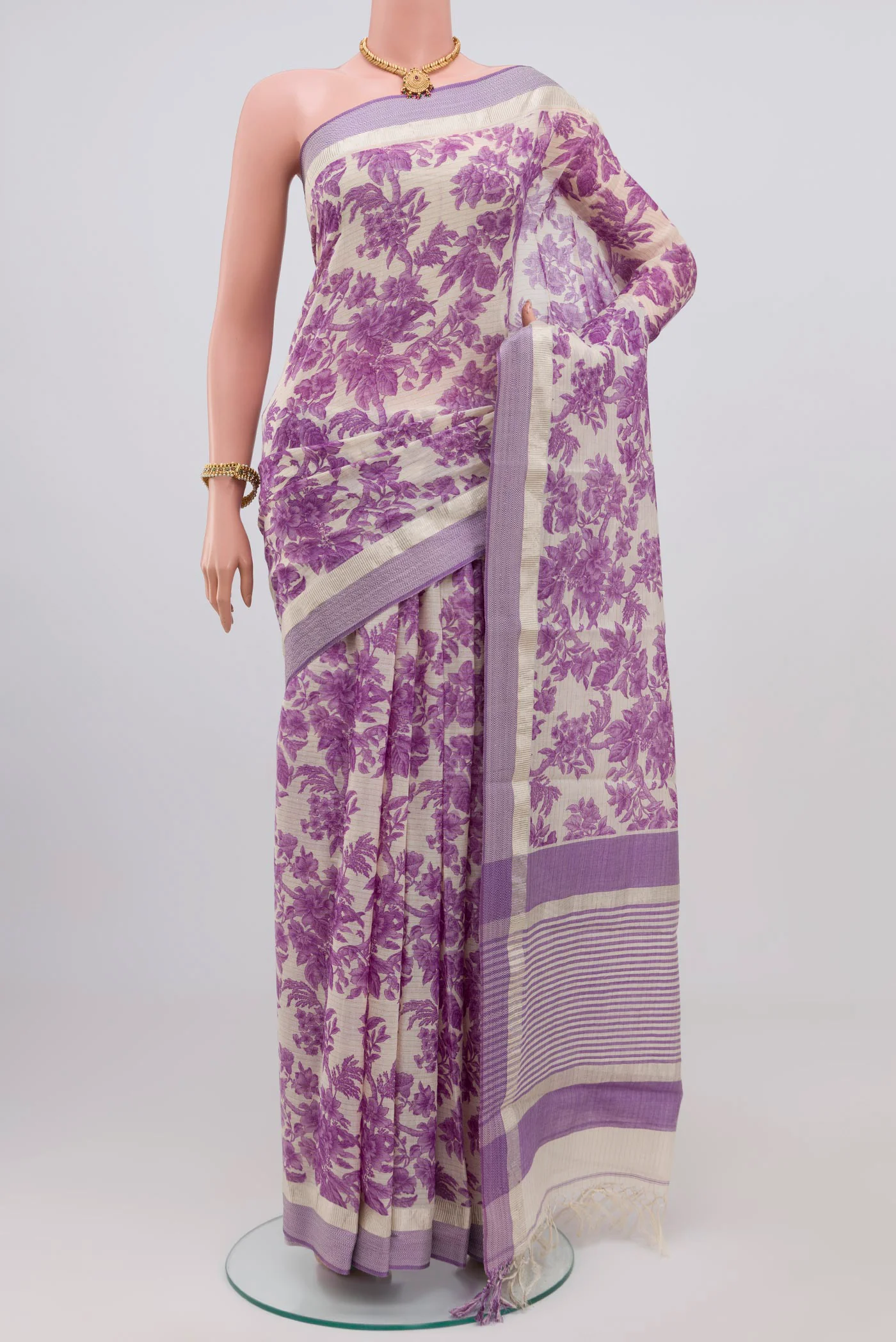 Cream Tussar Silk Saree
