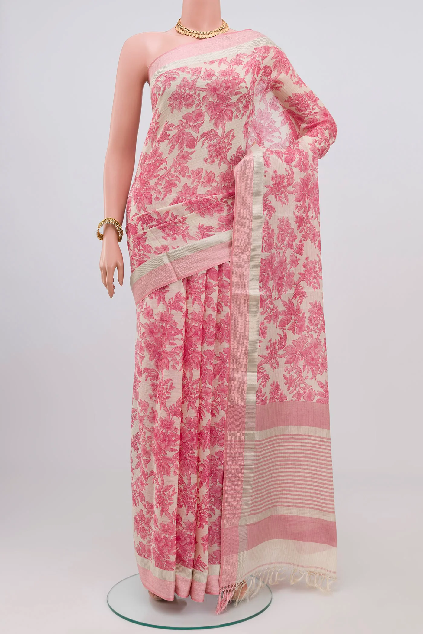 Cream Tussar Silk Saree