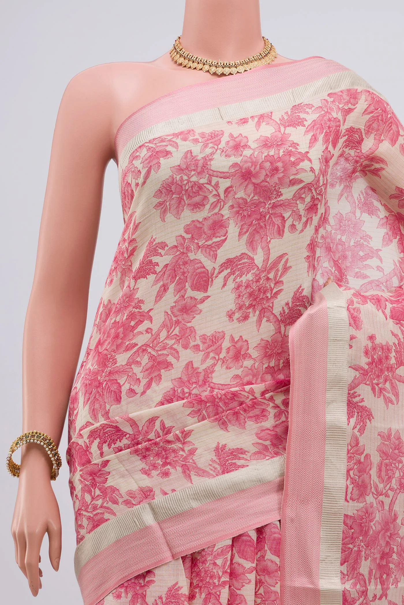 Cream Tussar Silk Saree - Image 2