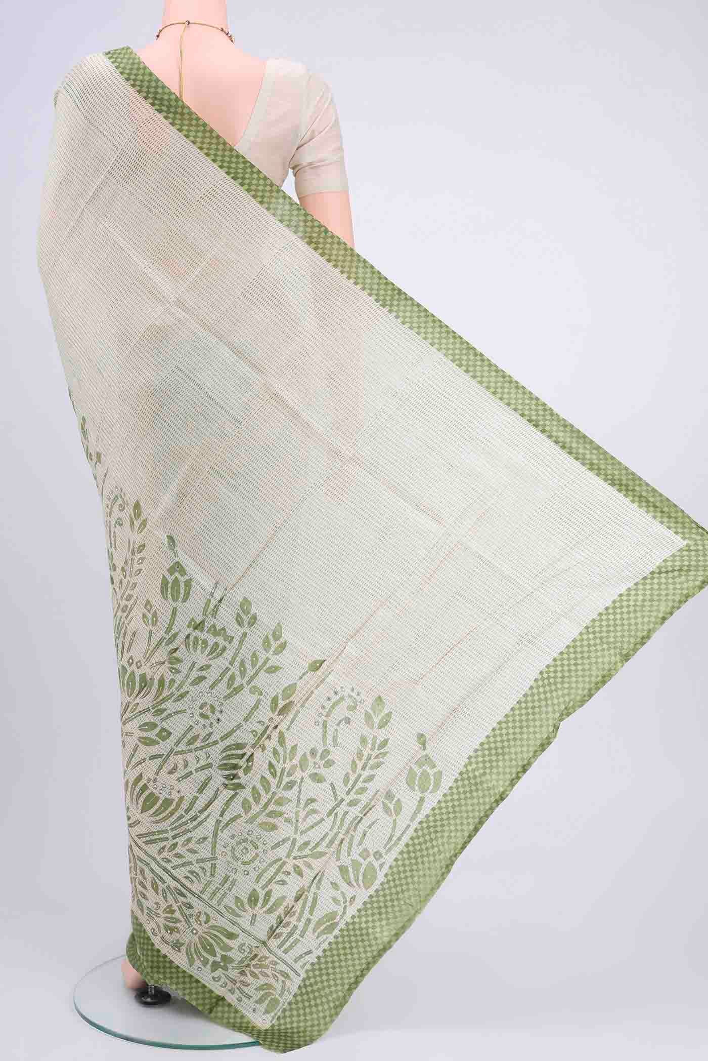 Off White Printed Silk Saree - Image 3