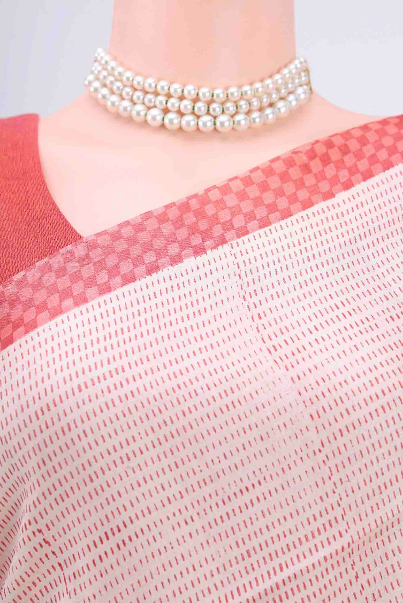 Off White Printed Silk Saree - Image 2