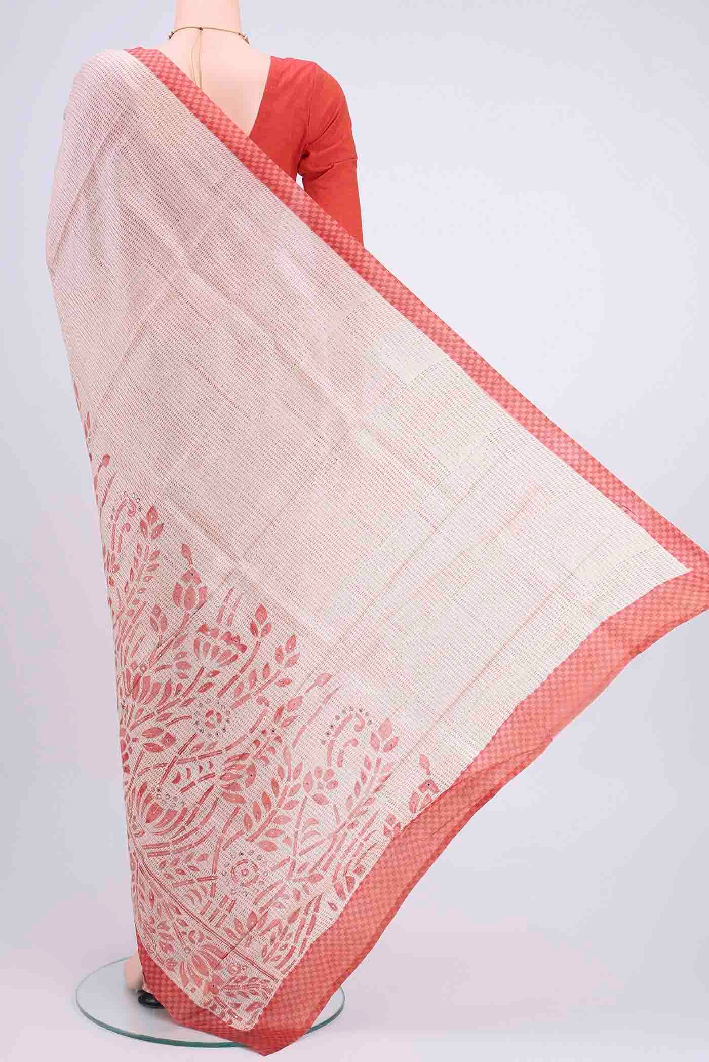 Off White Printed Silk Saree - Image 3
