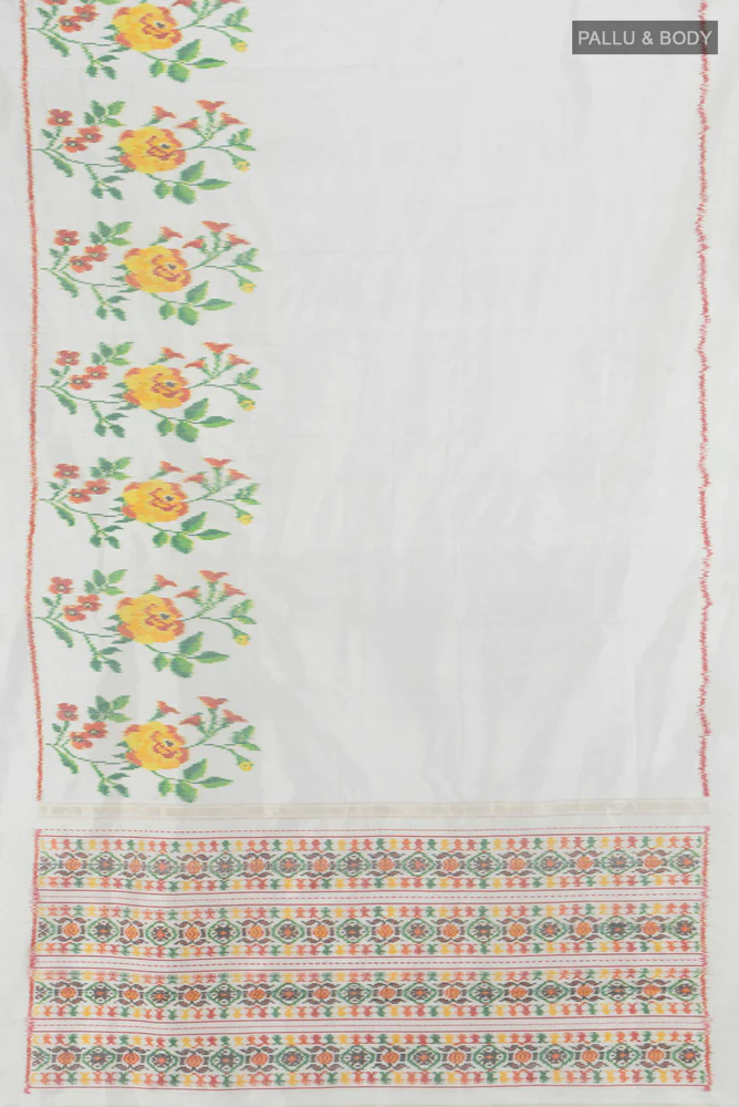 White Double Ikat Saree - Image 5