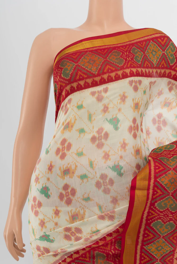 Off White Rajkot Patola Silk Saree - Image 2