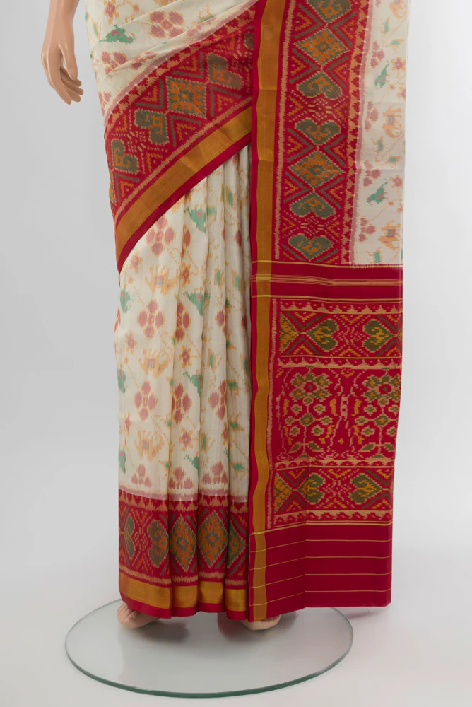 Off White Rajkot Patola Silk Saree - Image 3