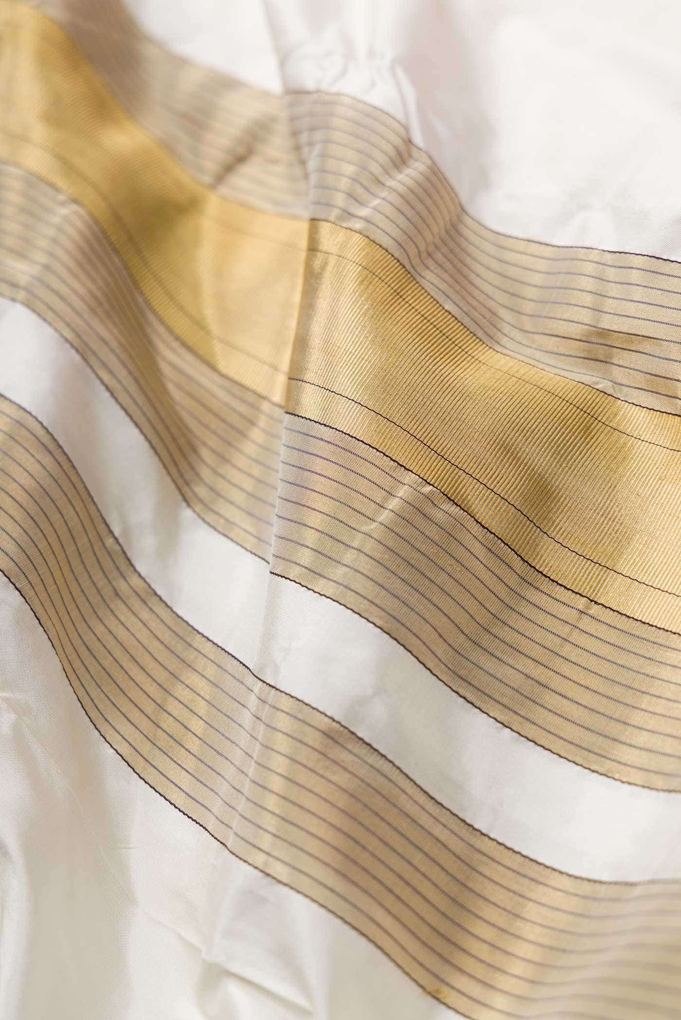 Off White Silk Dhoti With Angavastram (9X 5) Muzham - Image 2