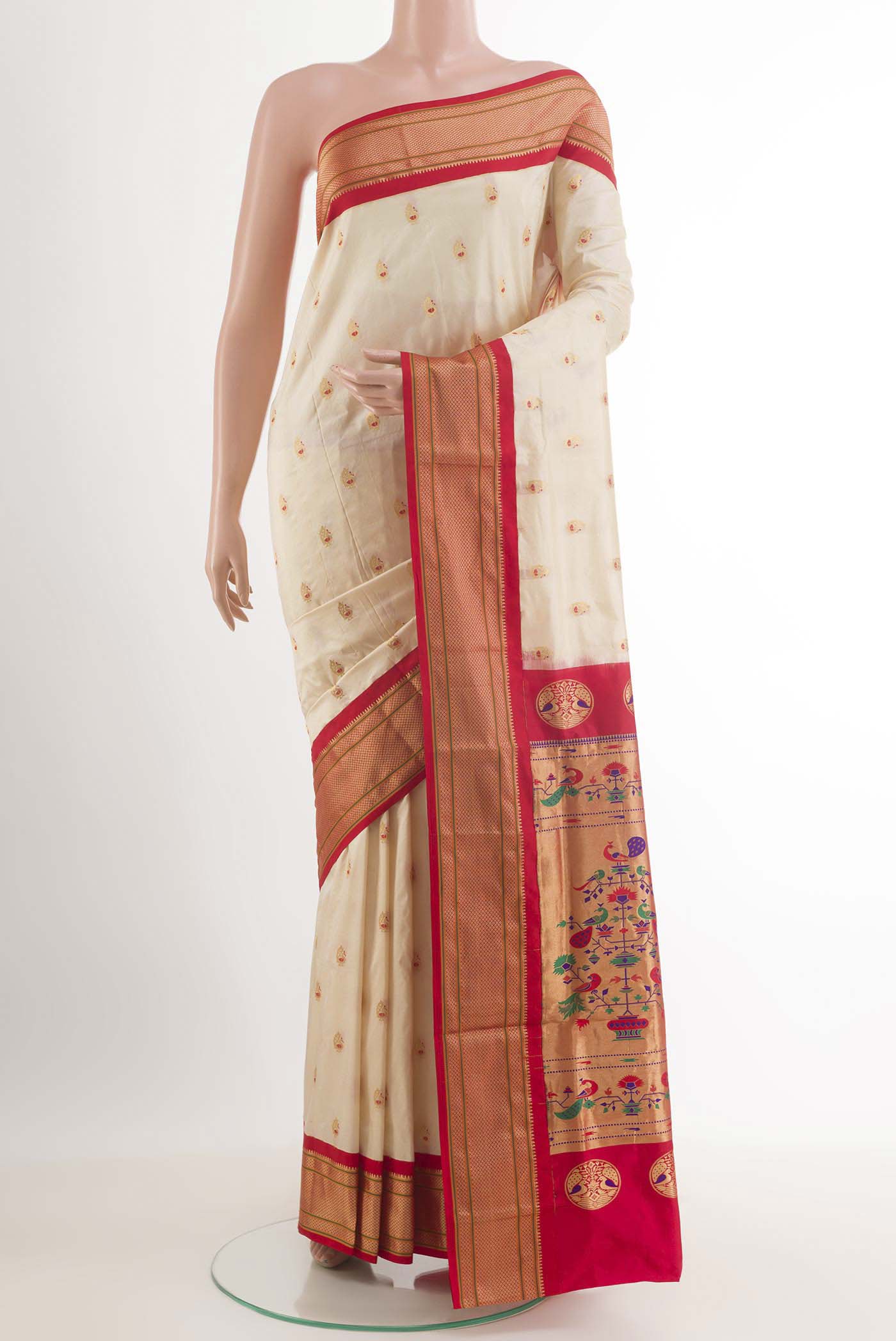 Off White Paithani Silk Saree