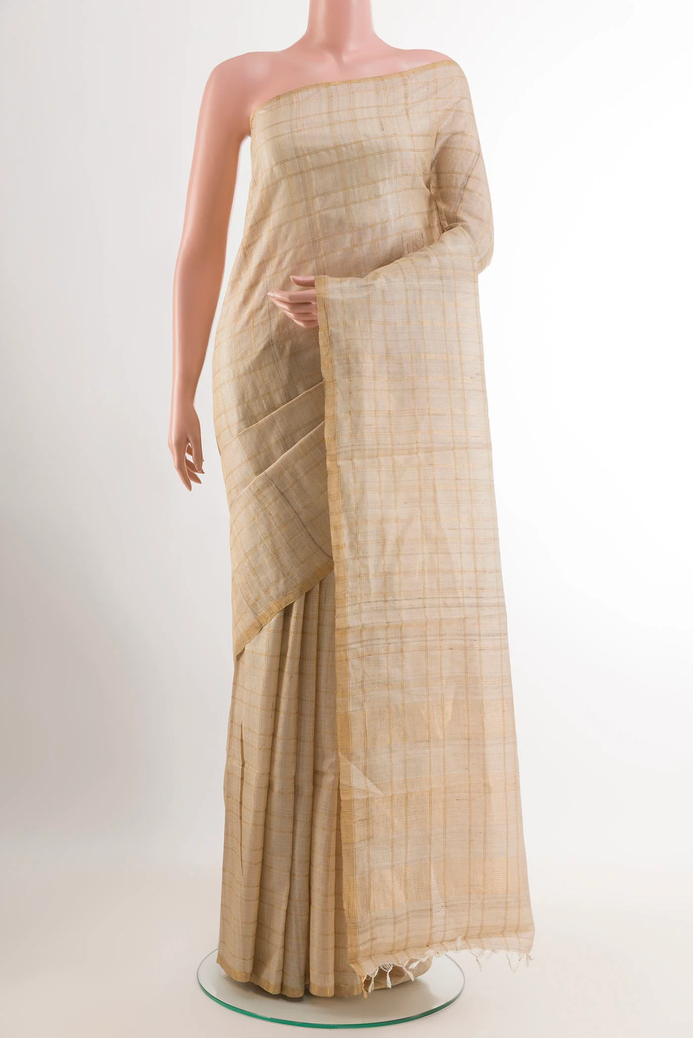 Cream Tussar Silk Saree