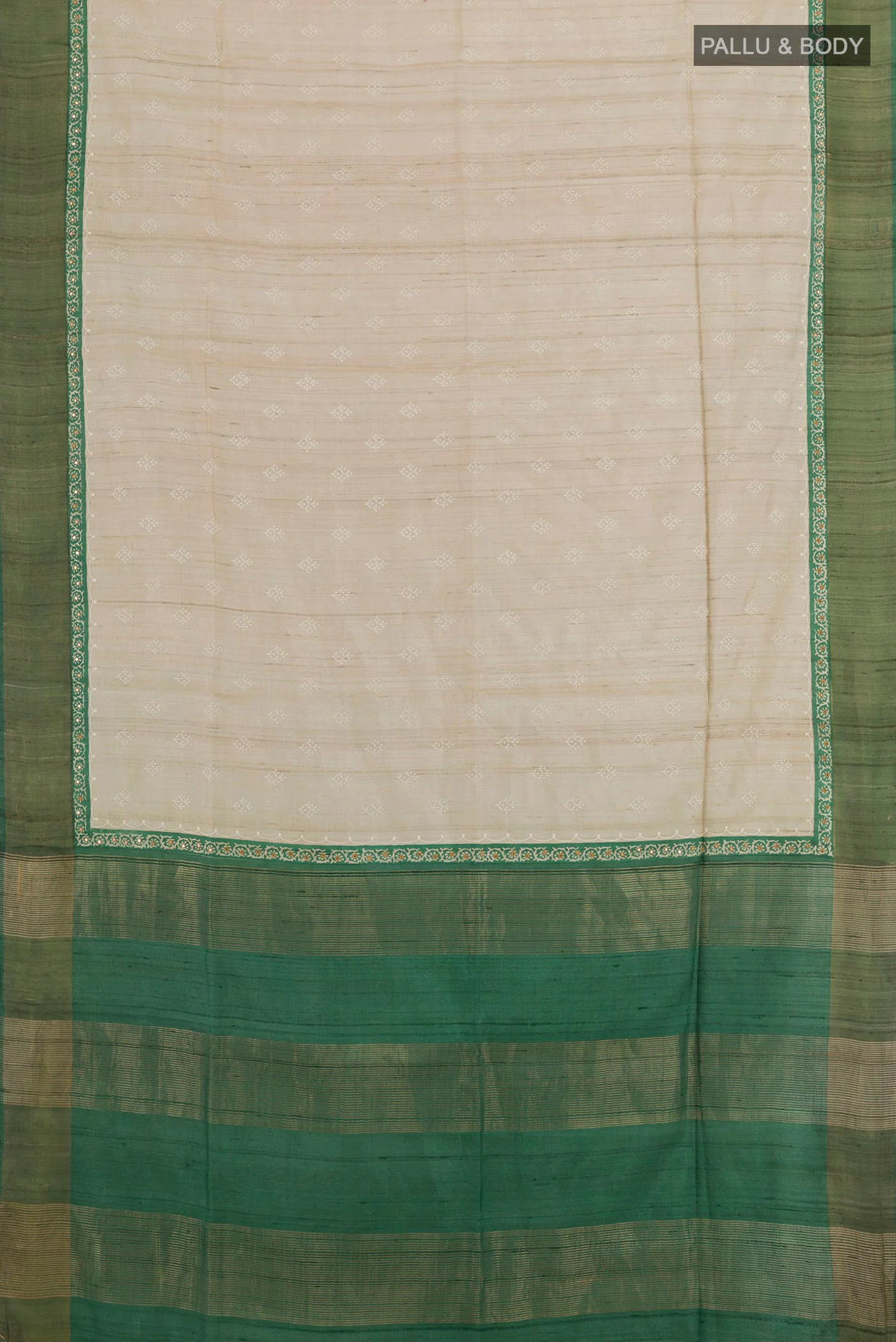 Cream Tussar Silk Saree - Image 3