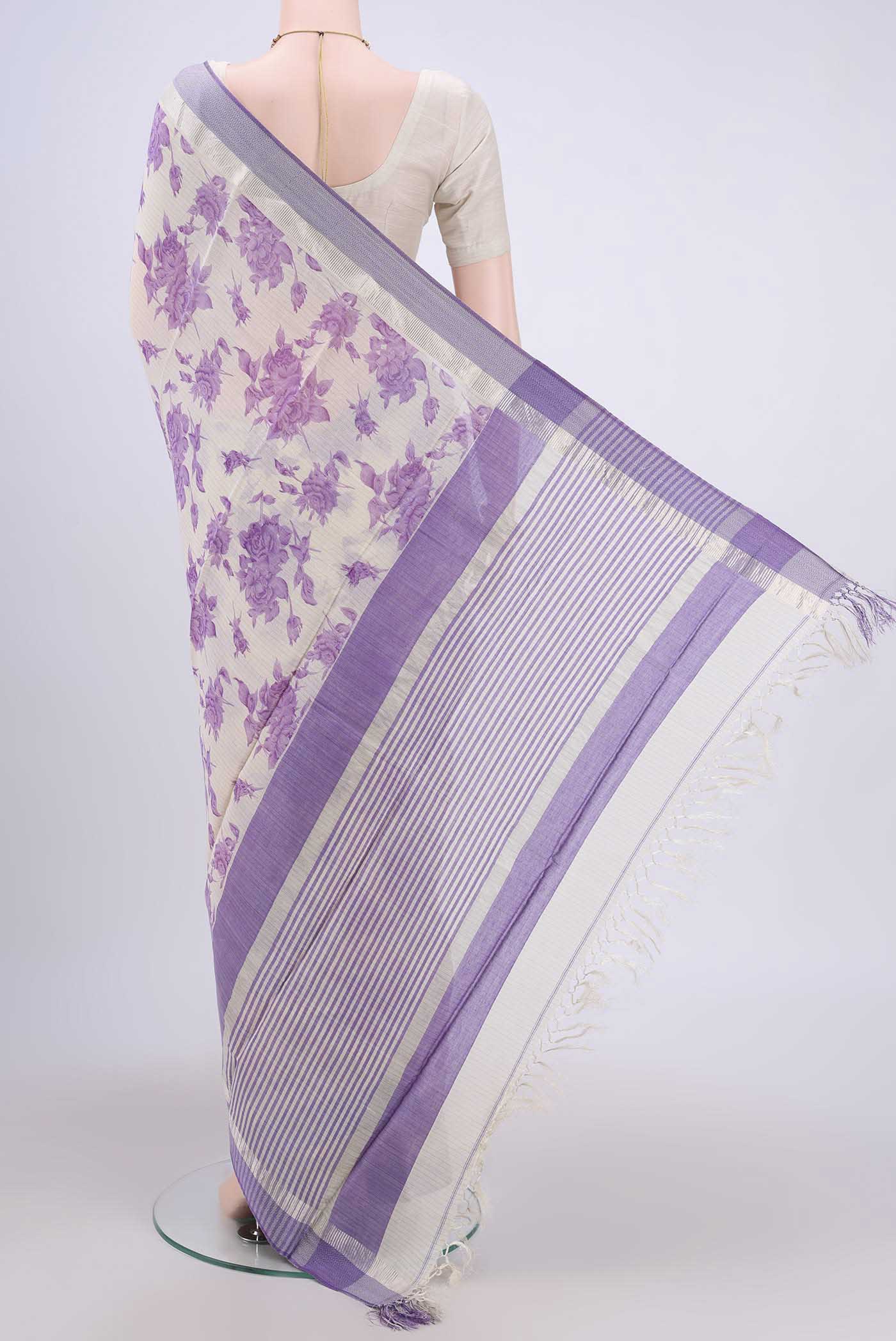 Cream Tussar Saree - Image 3
