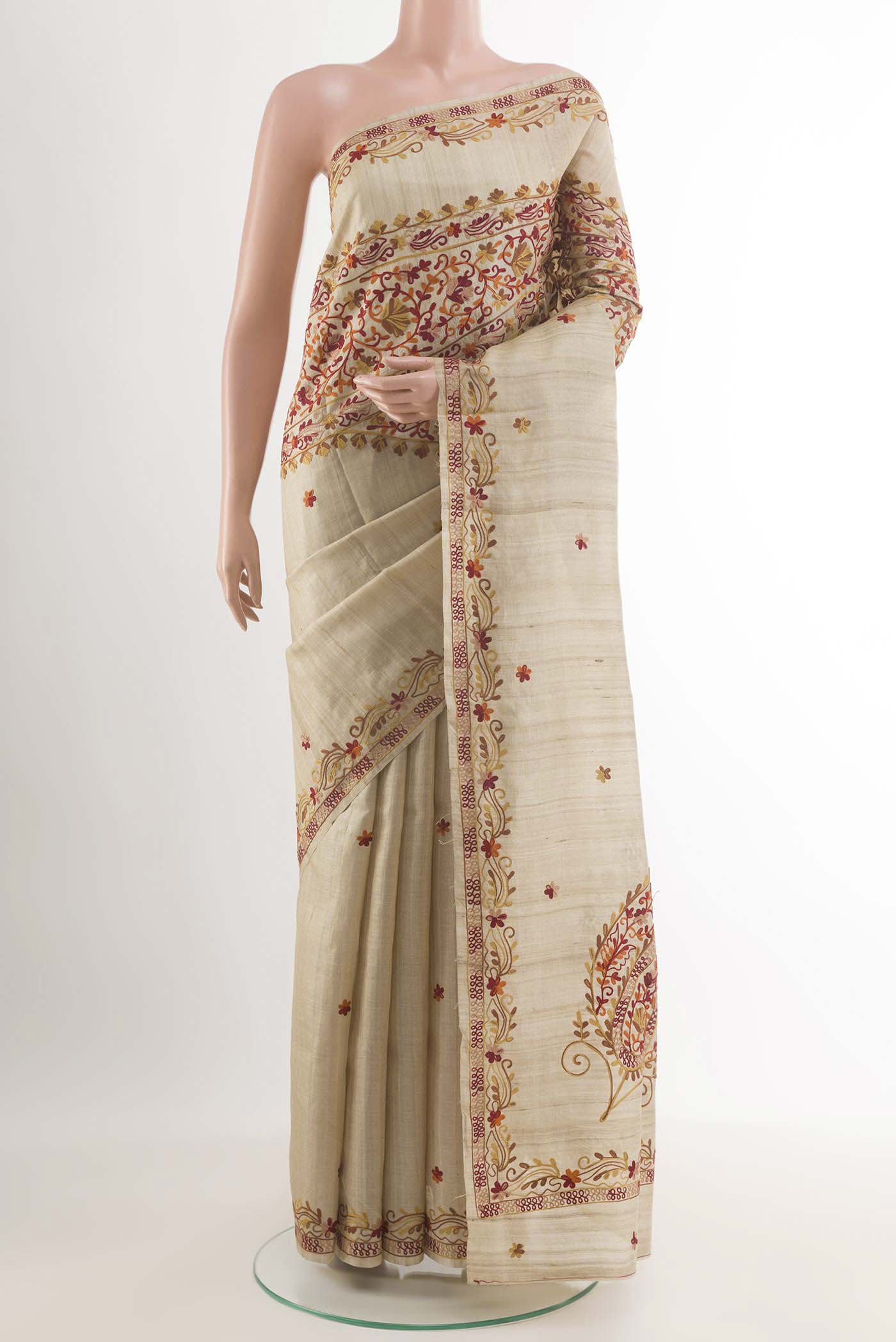 Beige Tussar Saree