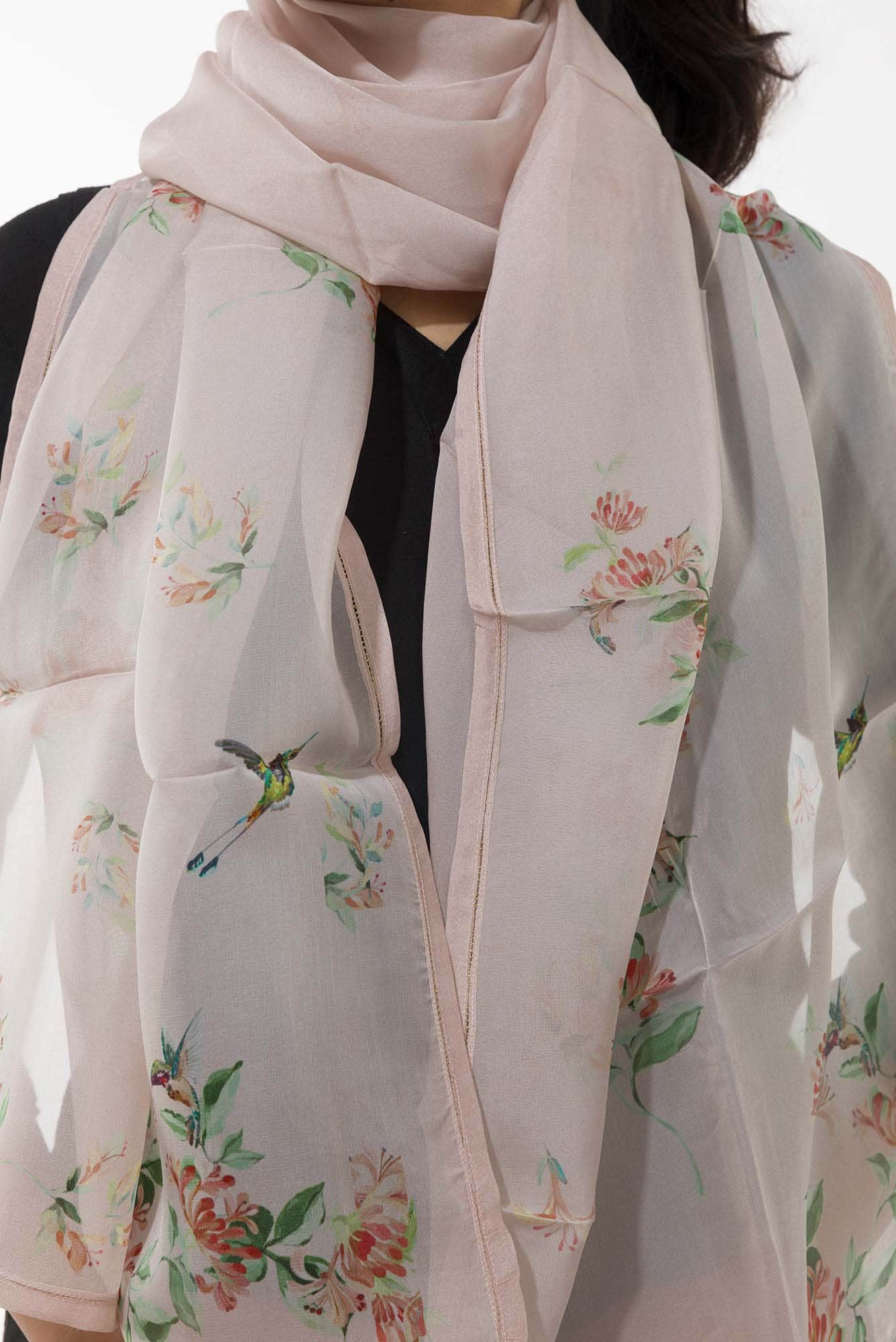 Humming Hovers Off White Stole from Birds of Paradise, Scarves & Stoles Collection - Image 2