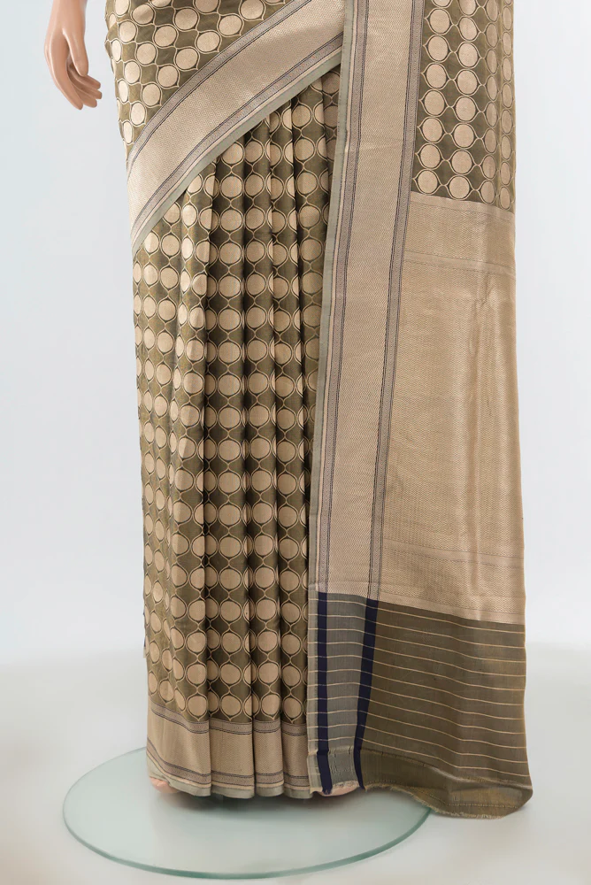 Olive Green Banarasi Silk Saree - Image 3