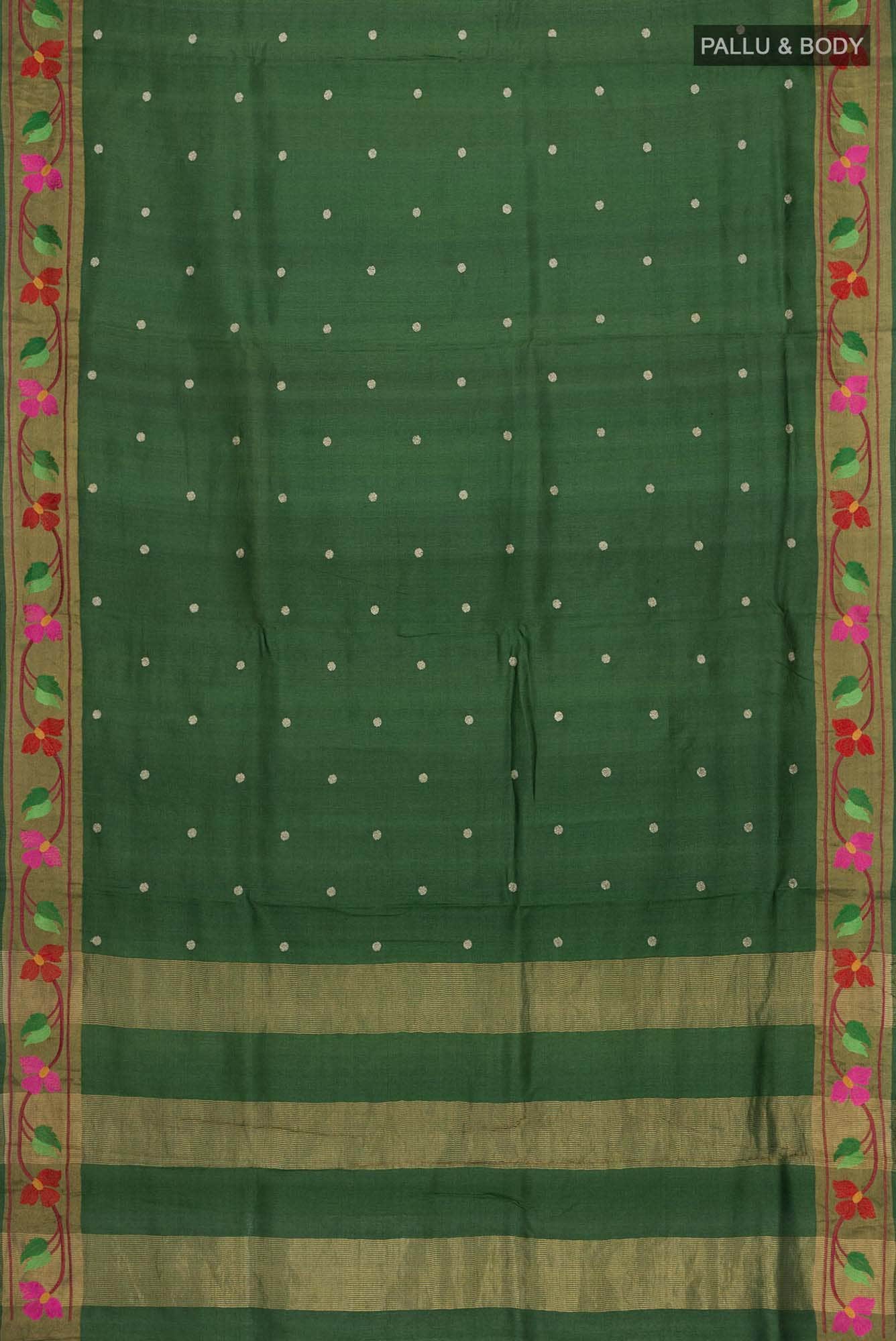 Olive Green Bhagalpuri Tussar Silk Saree - Image 3