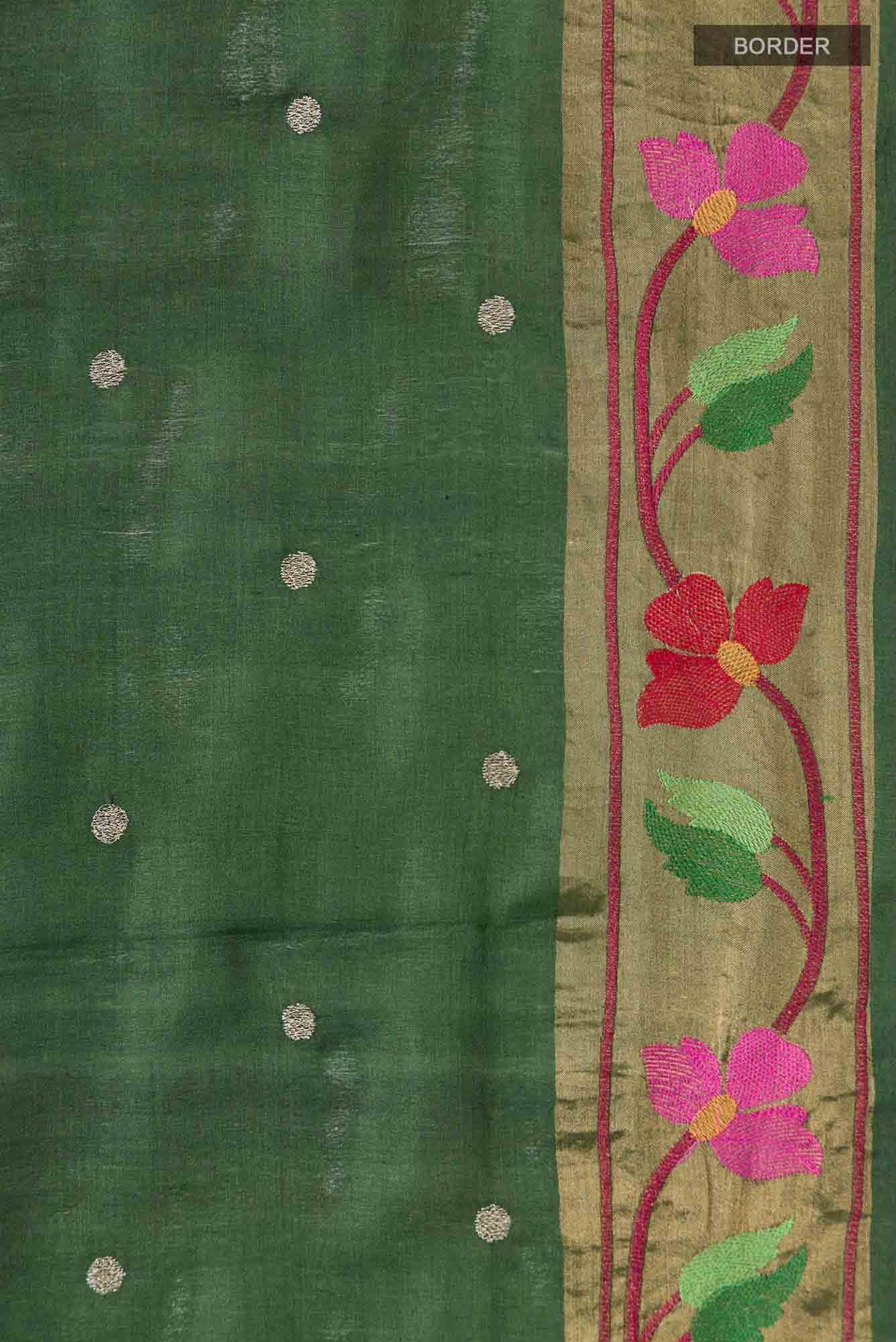 Olive Green Bhagalpuri Tussar Silk Saree - Image 4
