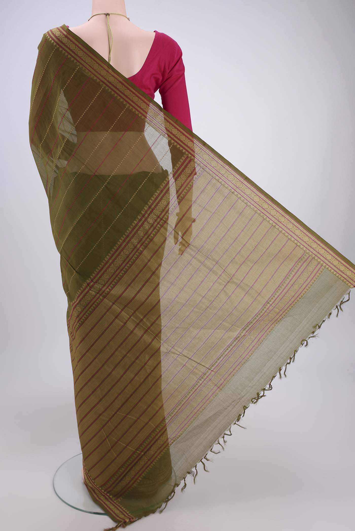 Olive Green Kanchi Cotton Saree - Image 3