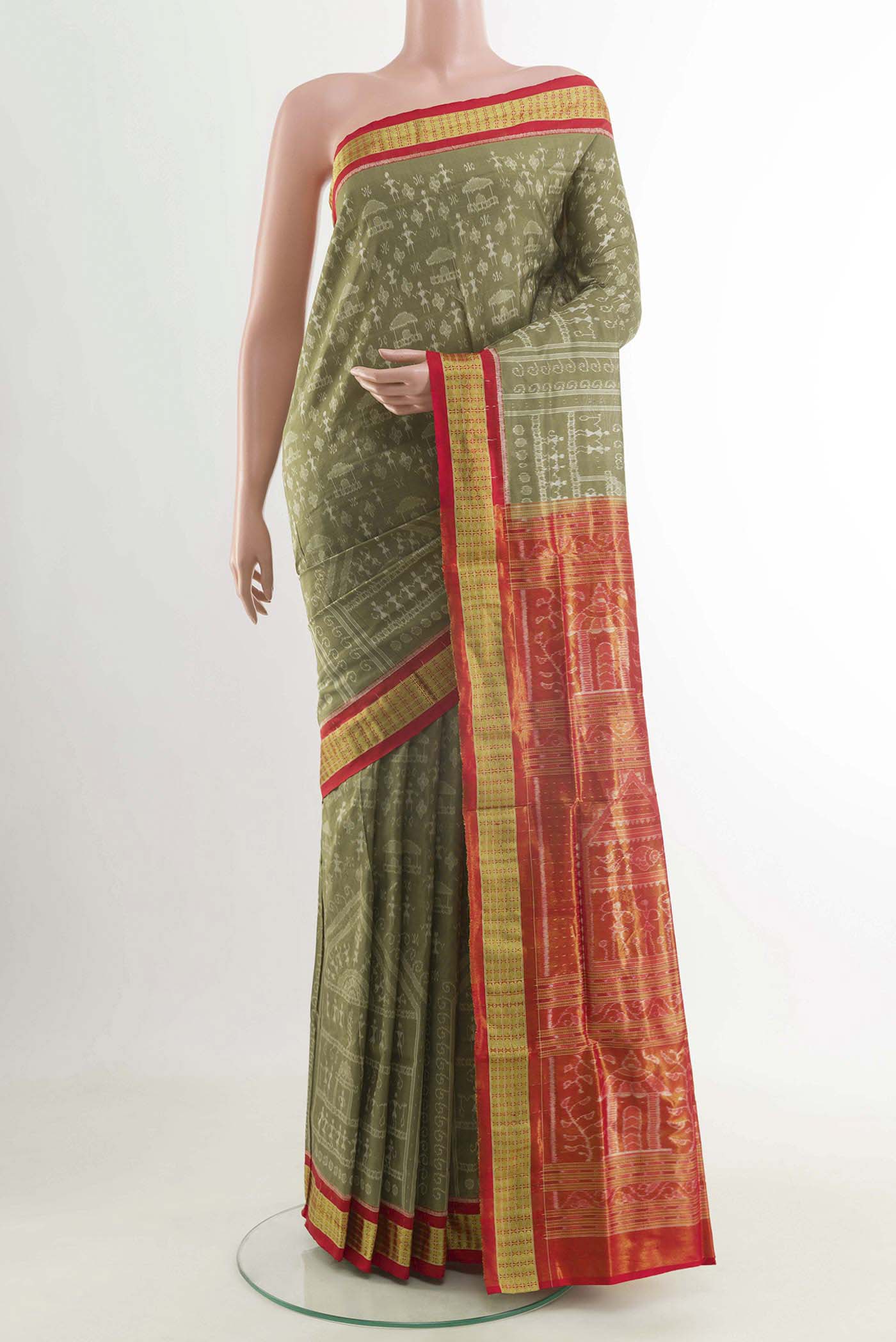 Olive Green Orissa Silk Saree