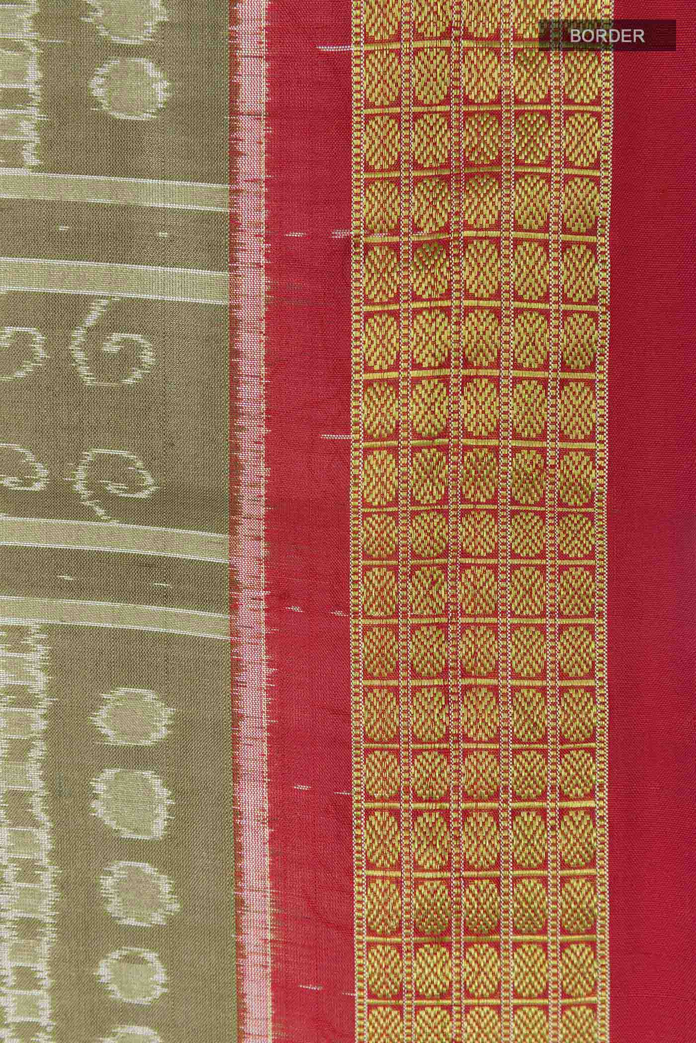 Olive Green Orissa Silk Saree - Image 3