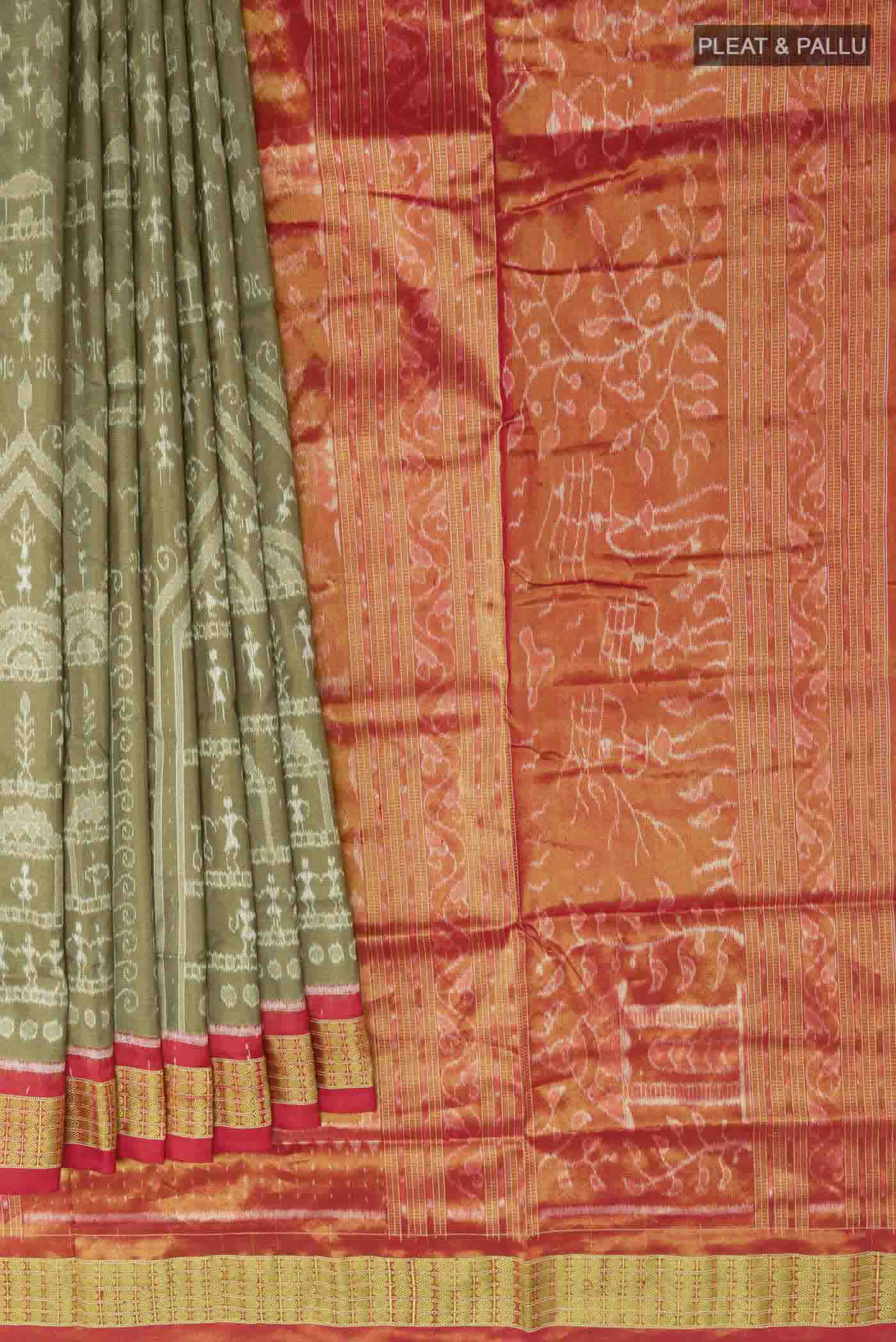 Olive Green Orissa Silk Saree - Image 4