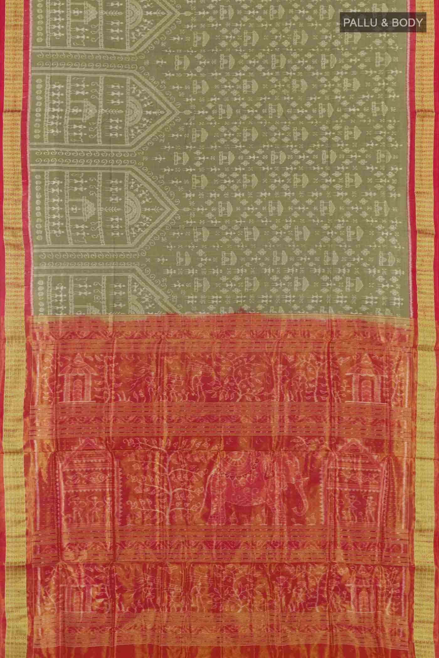 Olive Green Orissa Silk Saree - Image 6