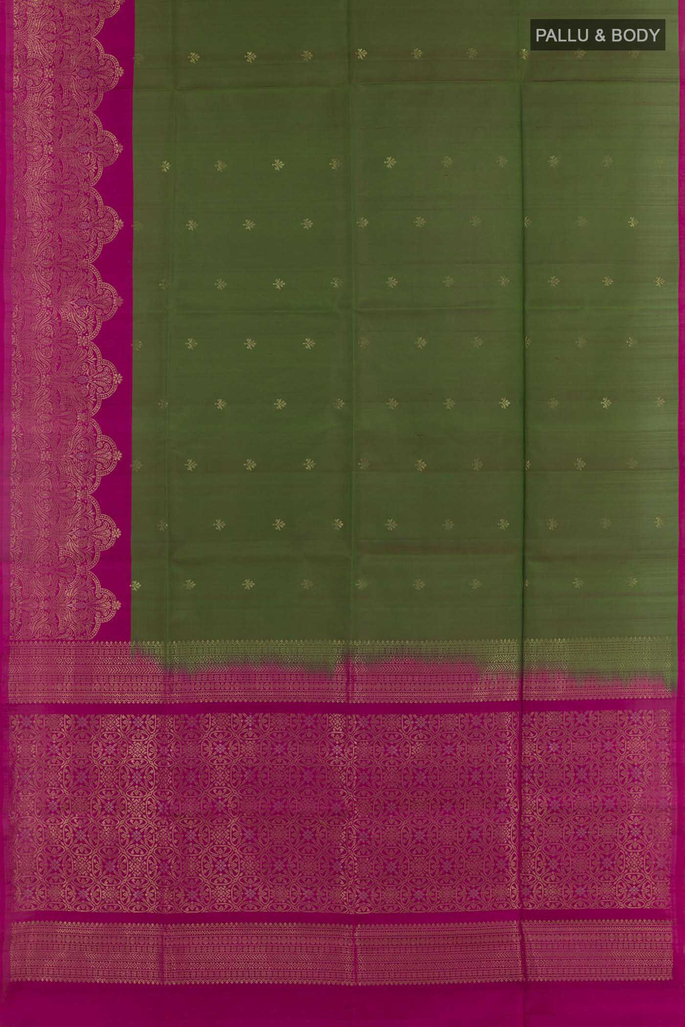 Green with Magenta Color Soft Silk Saree - Image 3