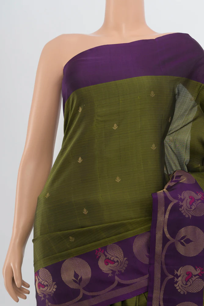 Olive Green Soft Silk Saree - Image 2