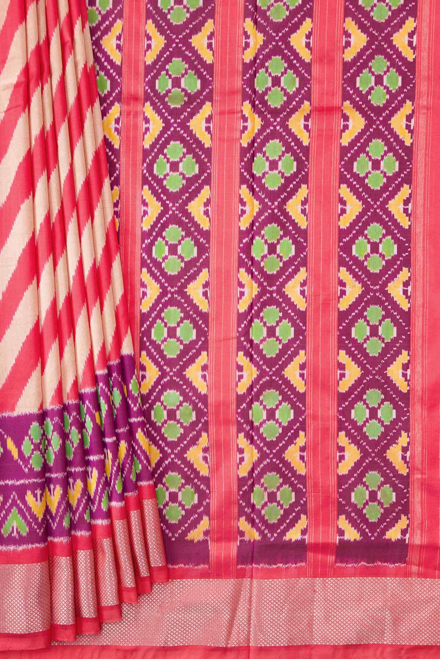 Orange and Beige Dual Tone Double Ikat Saree - Image 2