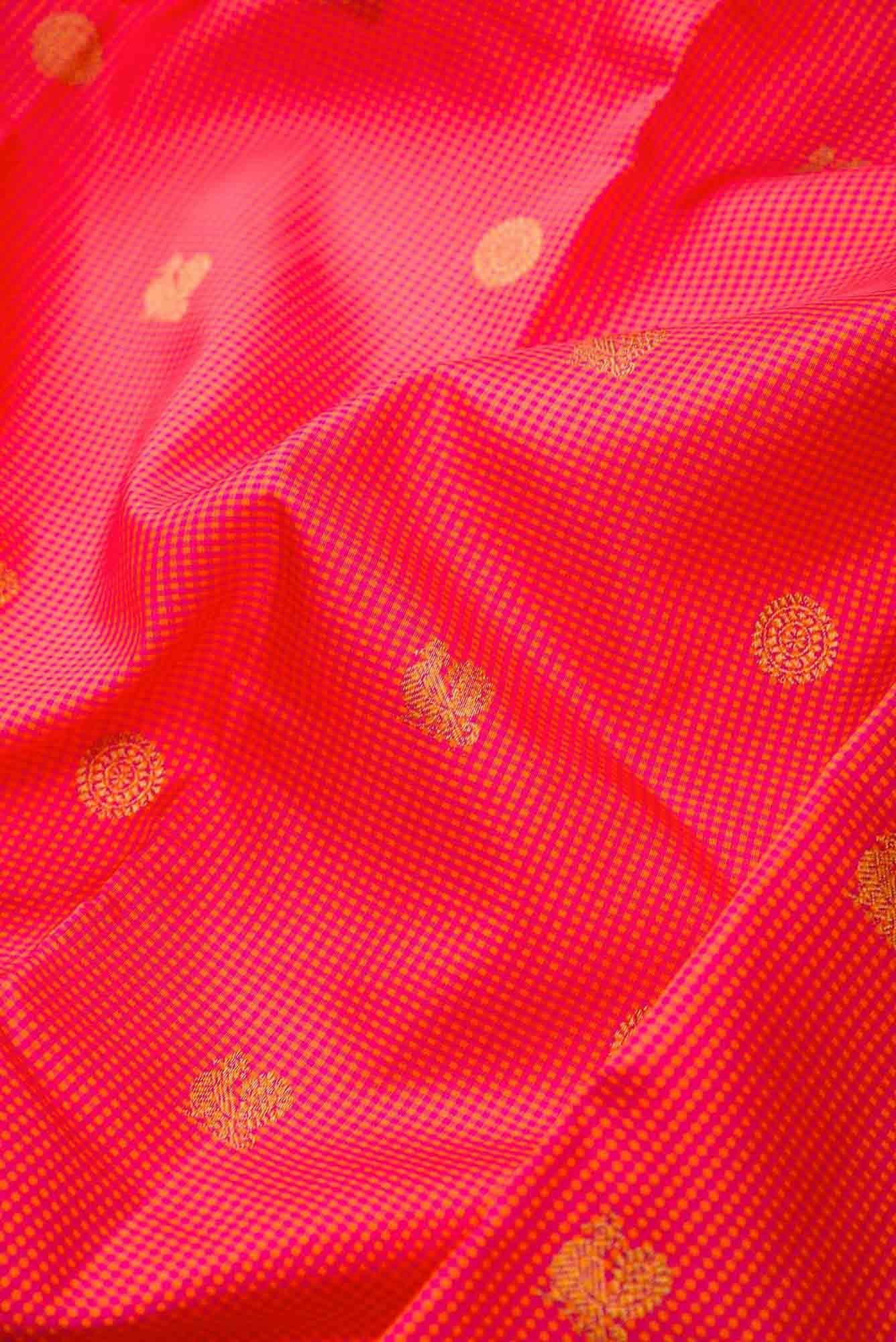 Pure Silk Pure Zari Orange and Pink Dual Tone Kanchipuram Saree - Image 3