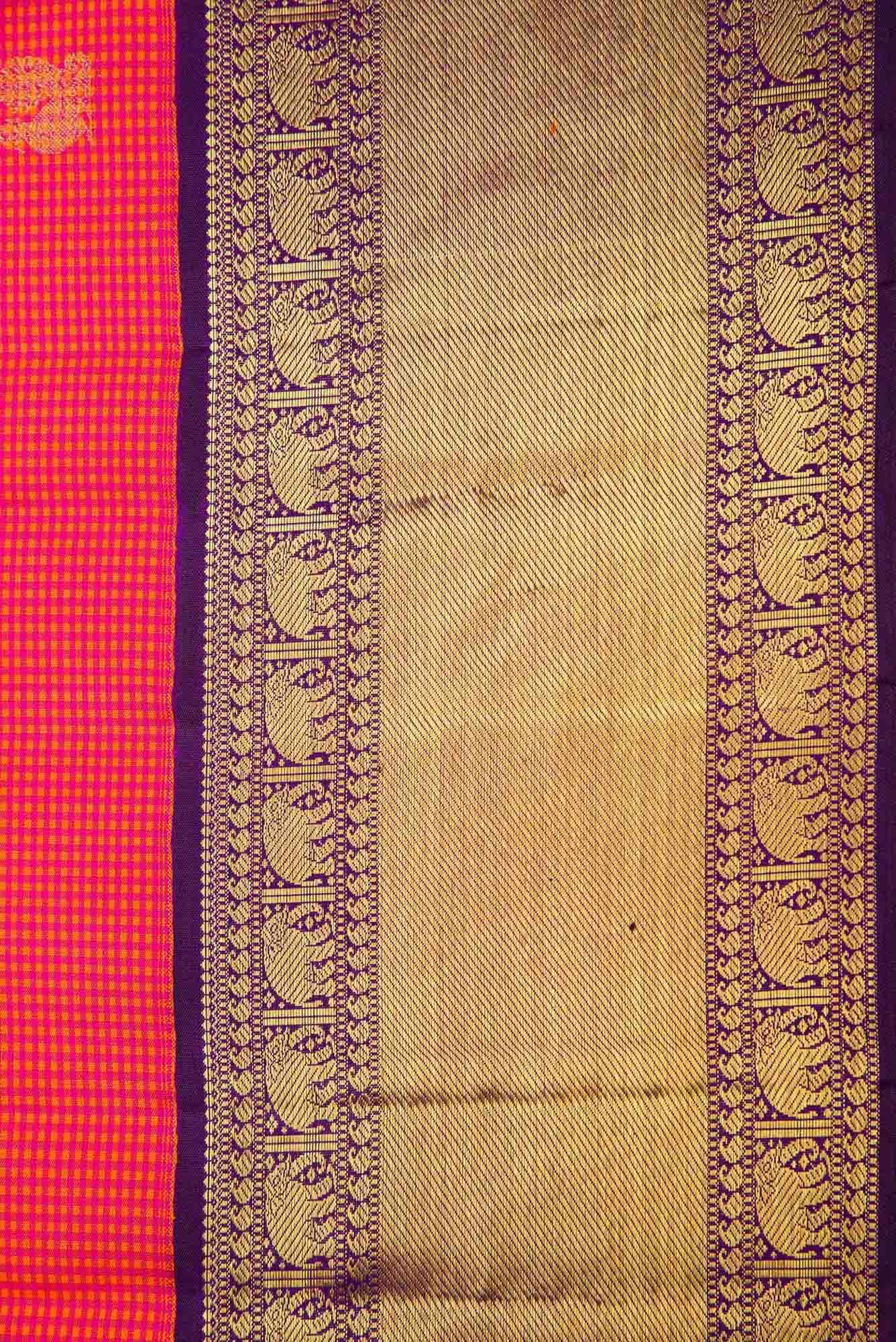 Pure Silk Pure Zari Orange and Pink Dual Tone Kanchipuram Saree - Image 5